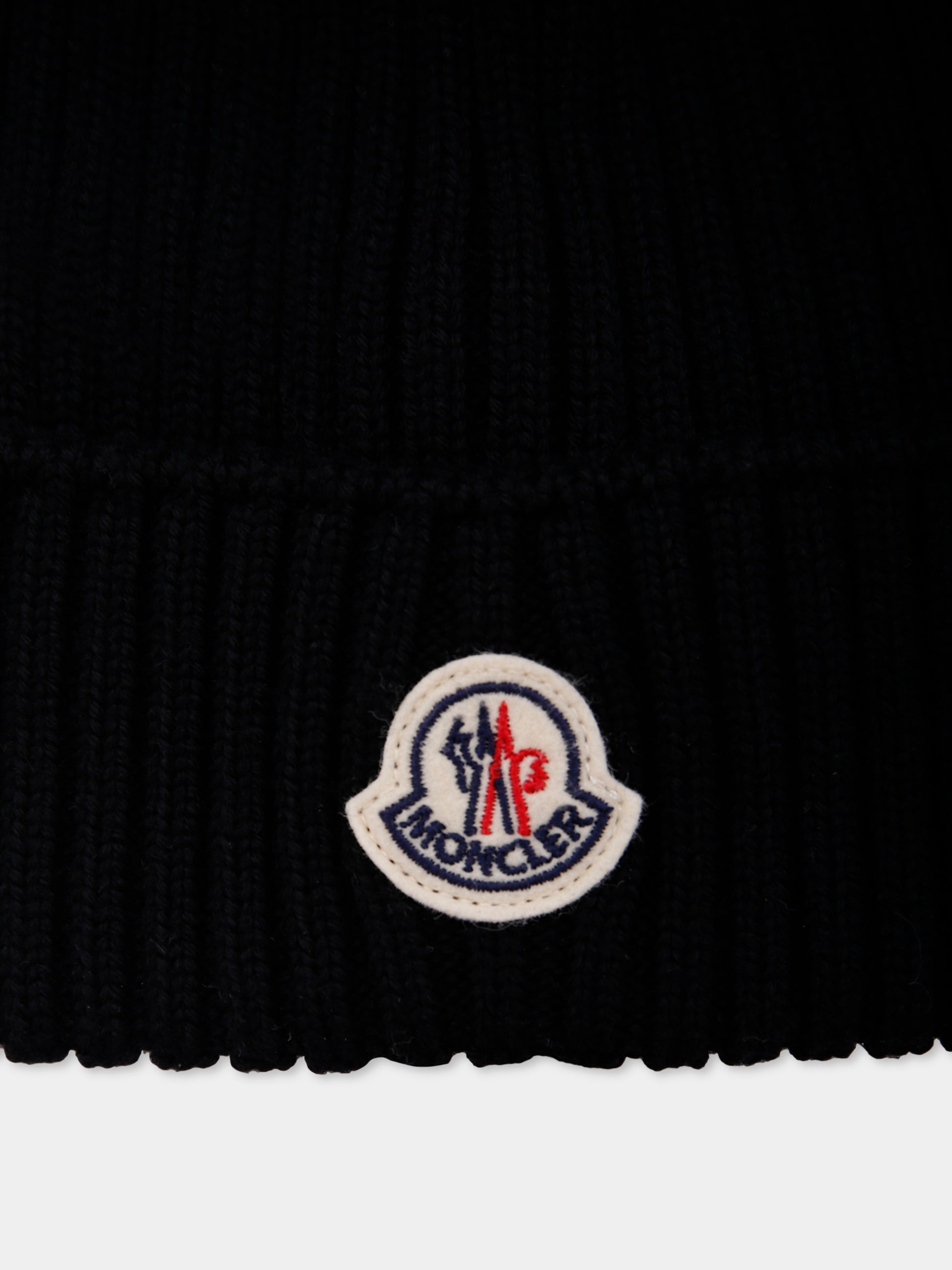 Berretto nero per bambini con pompon,Moncler Kids,K2954 - 3B00011 - M1131 999