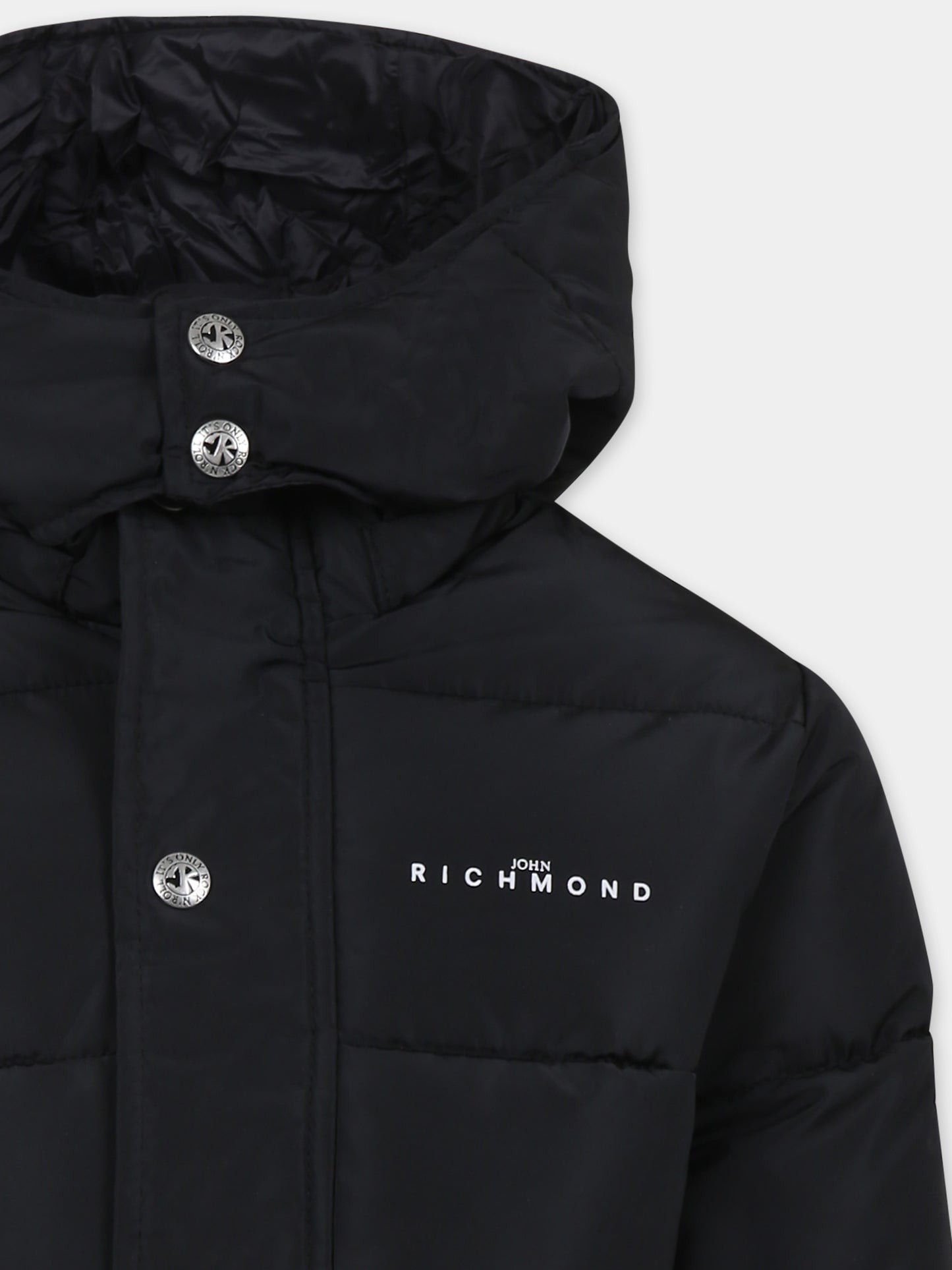 Black down jacket for boy with logo