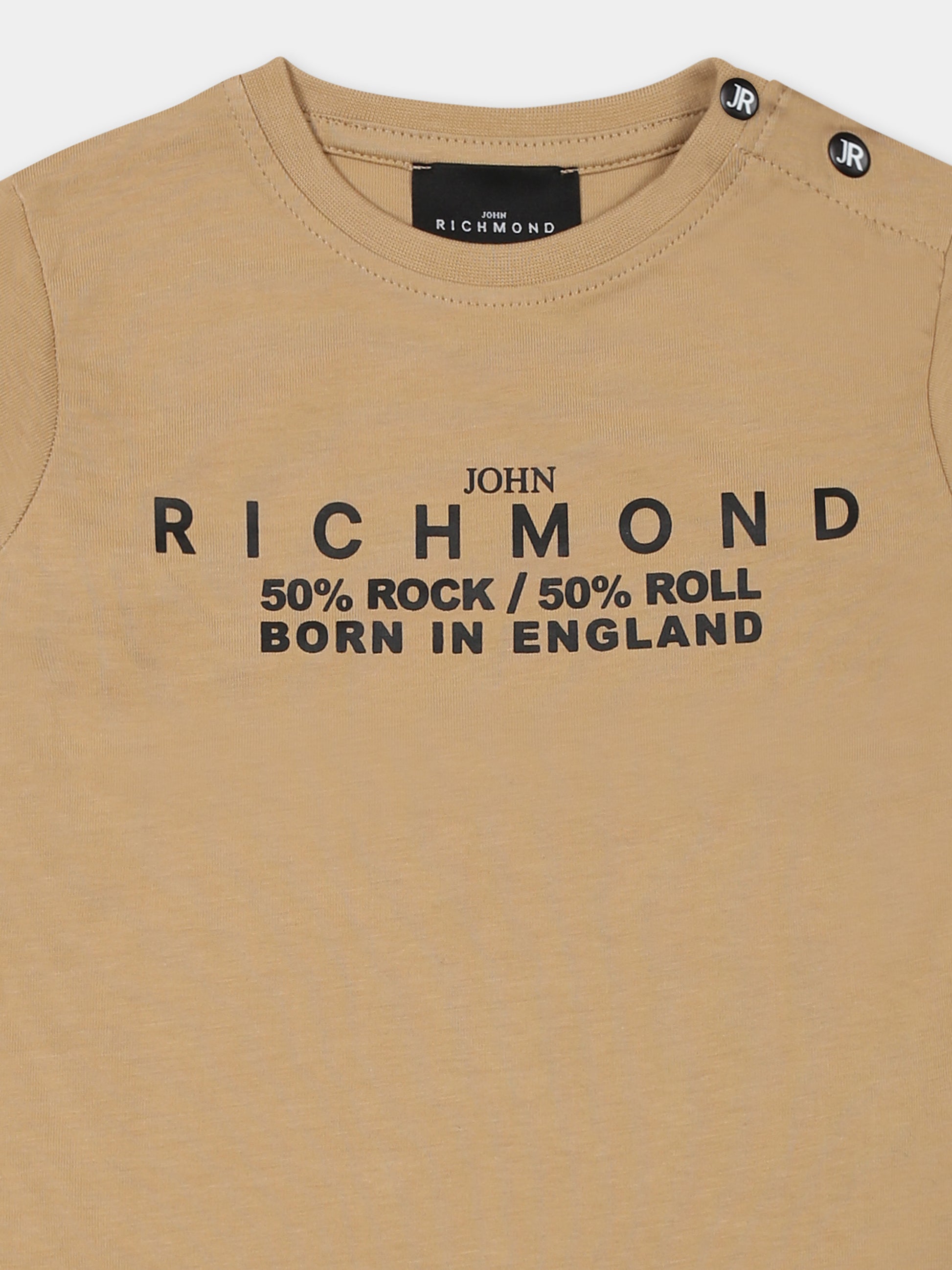 T-shirt beige per neonato con logo,Richmond,RIA24034TS  SAND/BLK