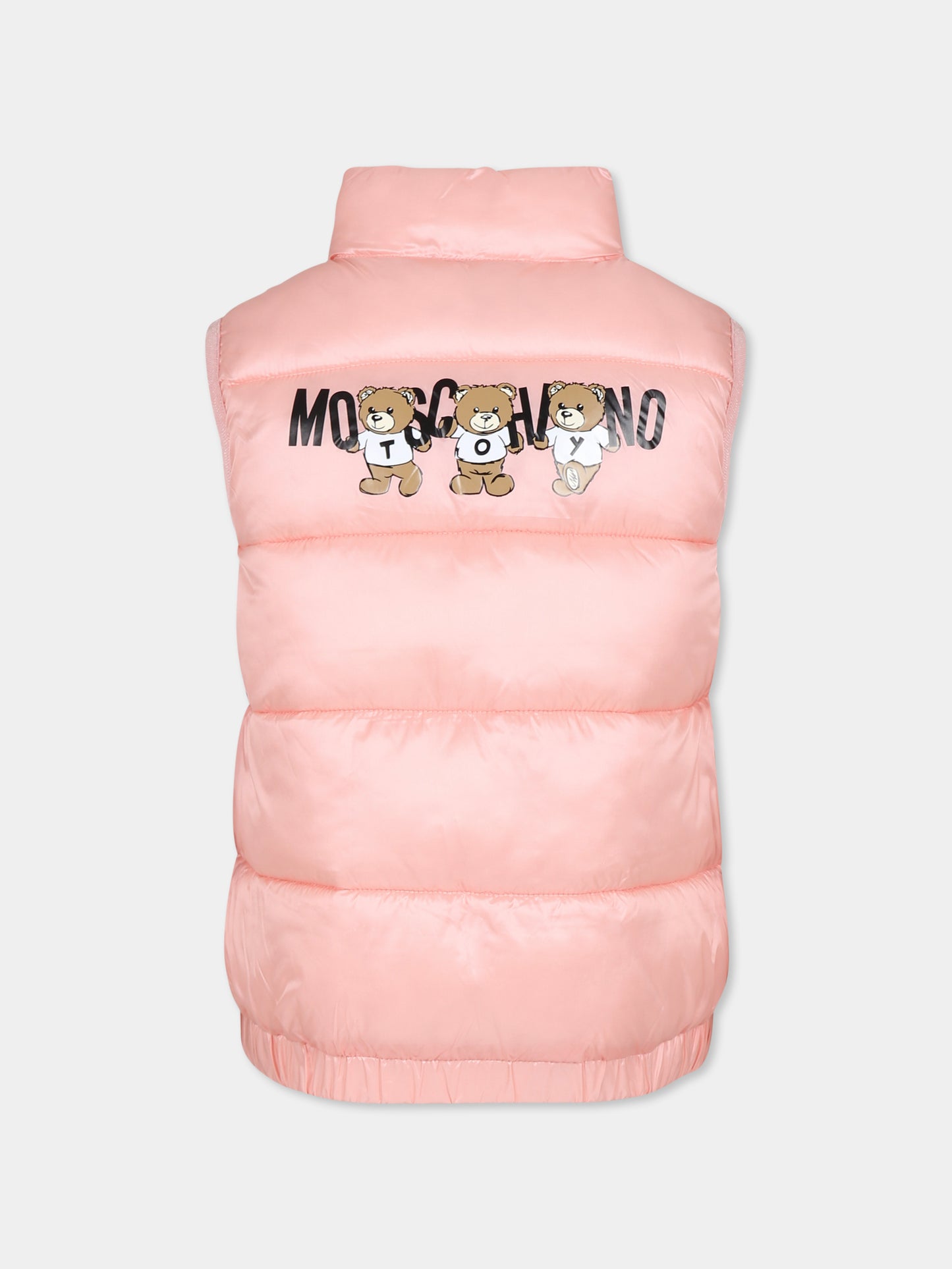 Gilet rosa per bambina con tre Teddy Bears,Moschino Kids,HPS02K L3A32 50209