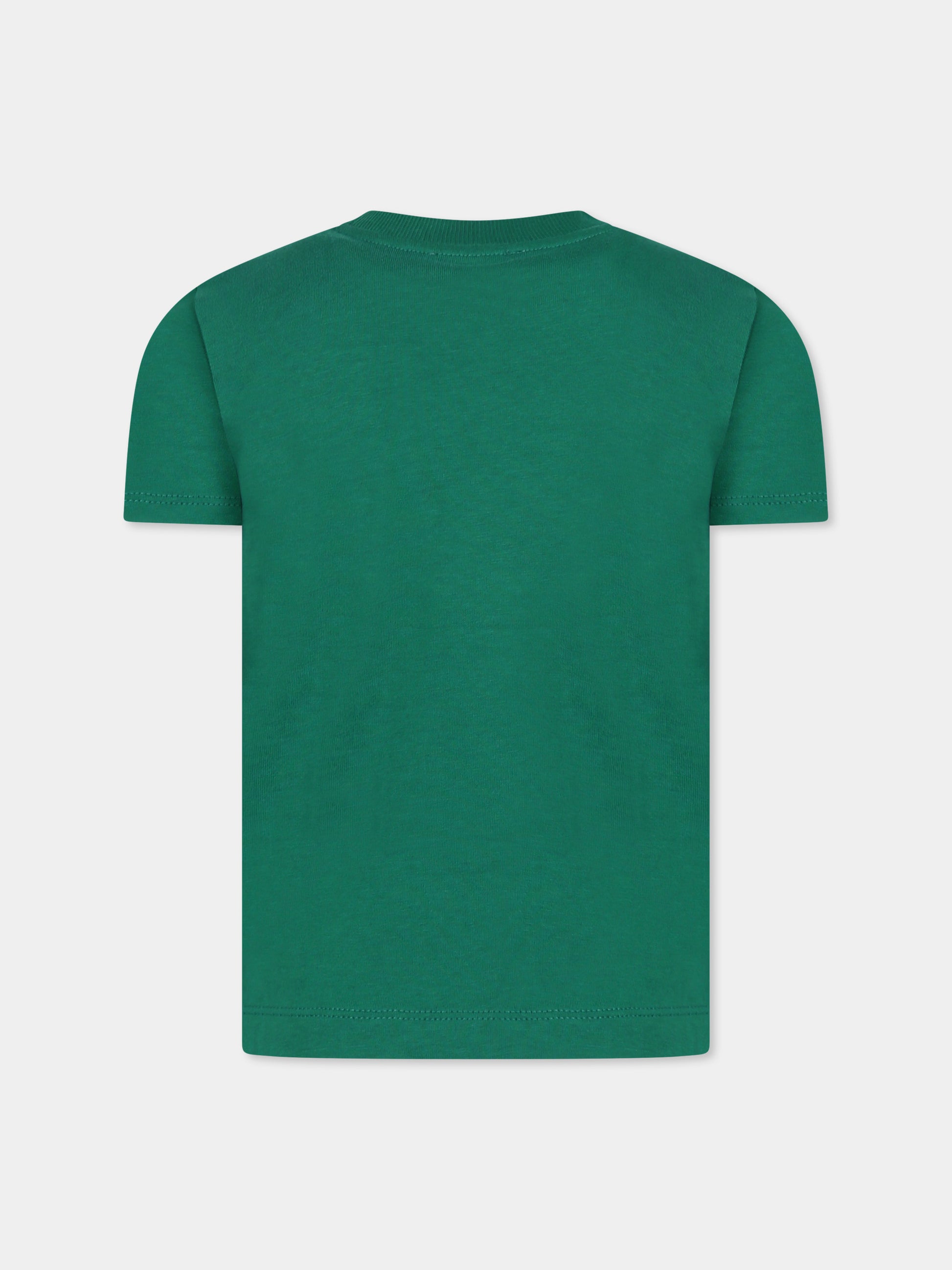 T-shirt verde per bambino con logo e stemmi,Moschino Kids,HUM04T LAA20 30139
