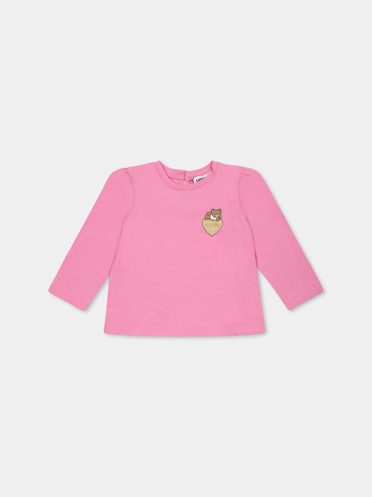 T-shirt rosa per neonata con Teddy Bear,Moschino Kids,MDO00P LBA10 50243