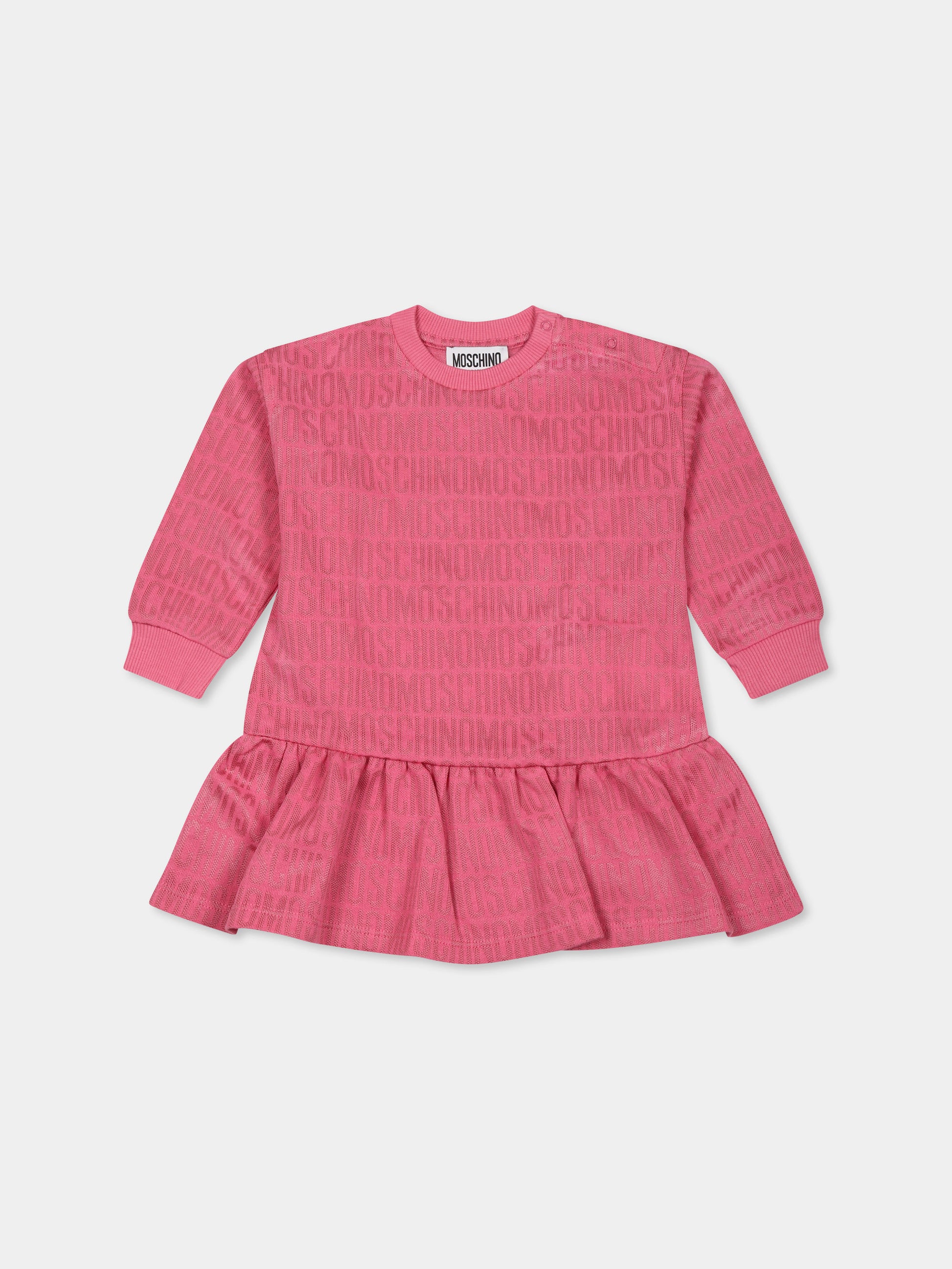 Vestito fucsia per neonata con logo all over,Moschino Kids,MDV0BD M0J03 86197