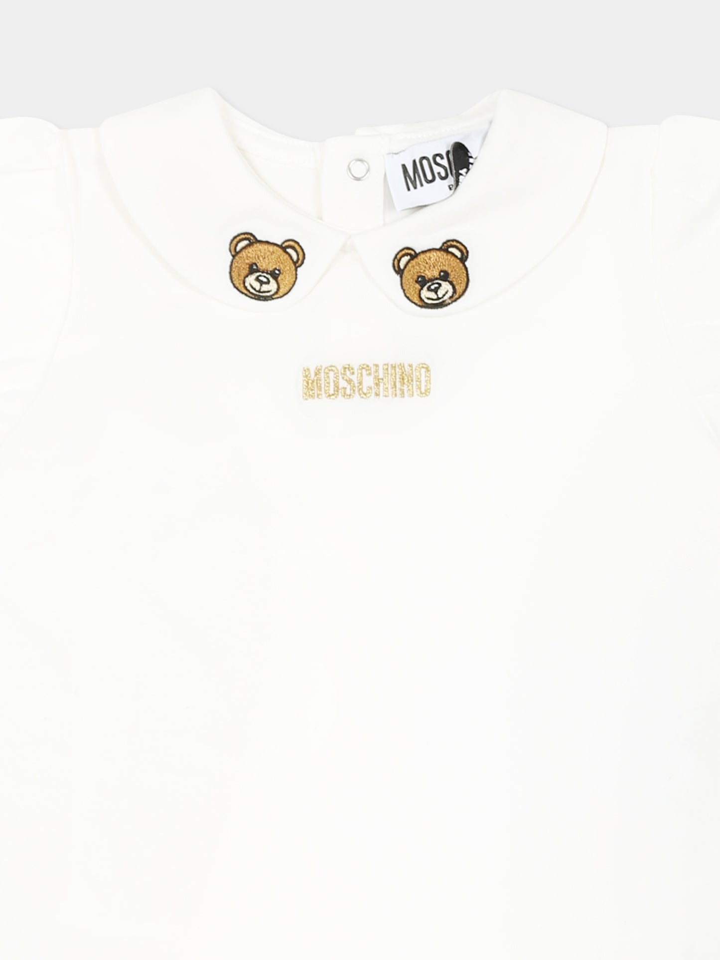 T-shirt bianca per neonata con Teddy Bear,Moschino Kids,MEM02S LBA01 10063