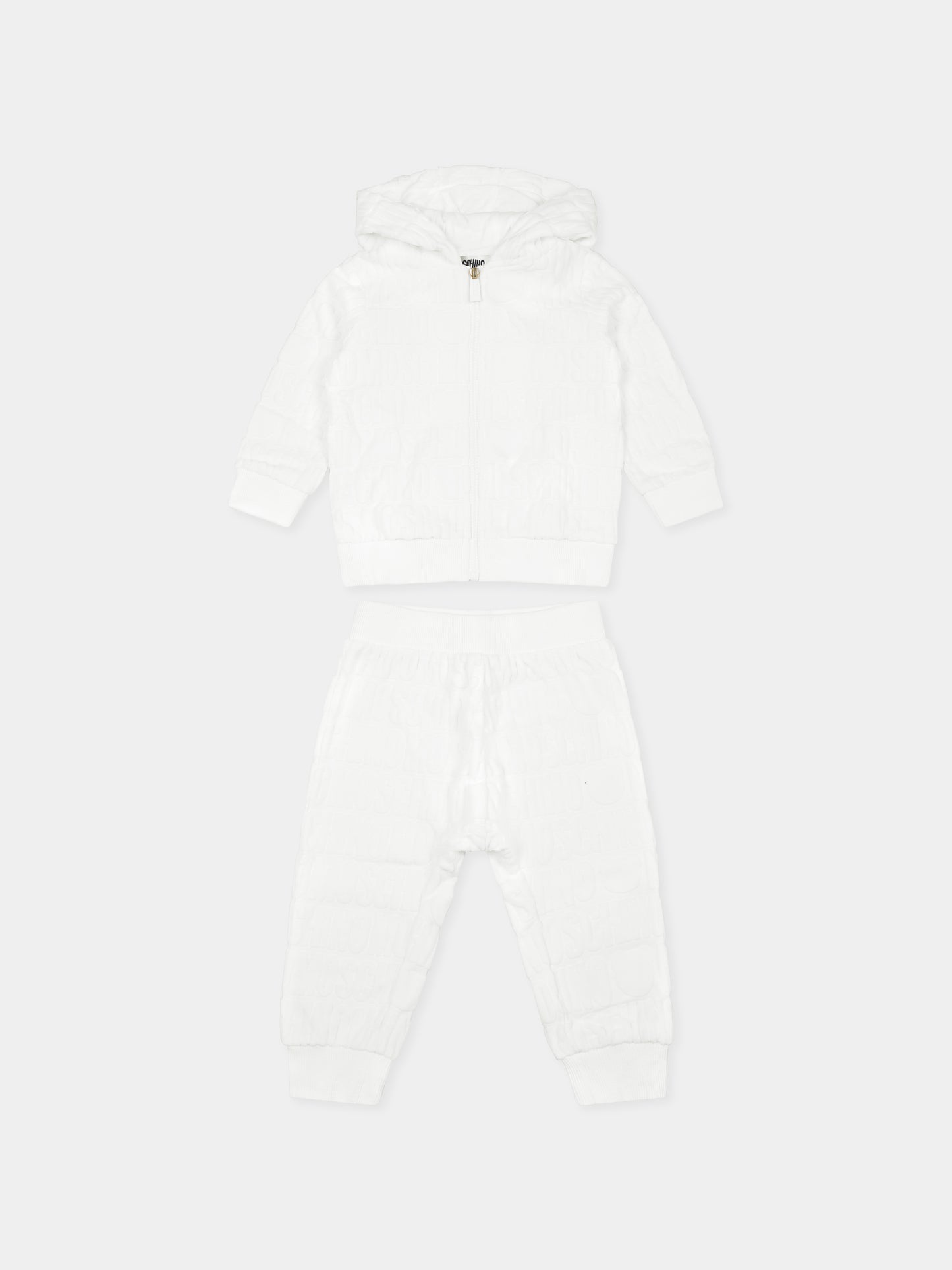 Completo bianco per neonati con logo all over,Moschino Kids,MMK04I LGB11 10063