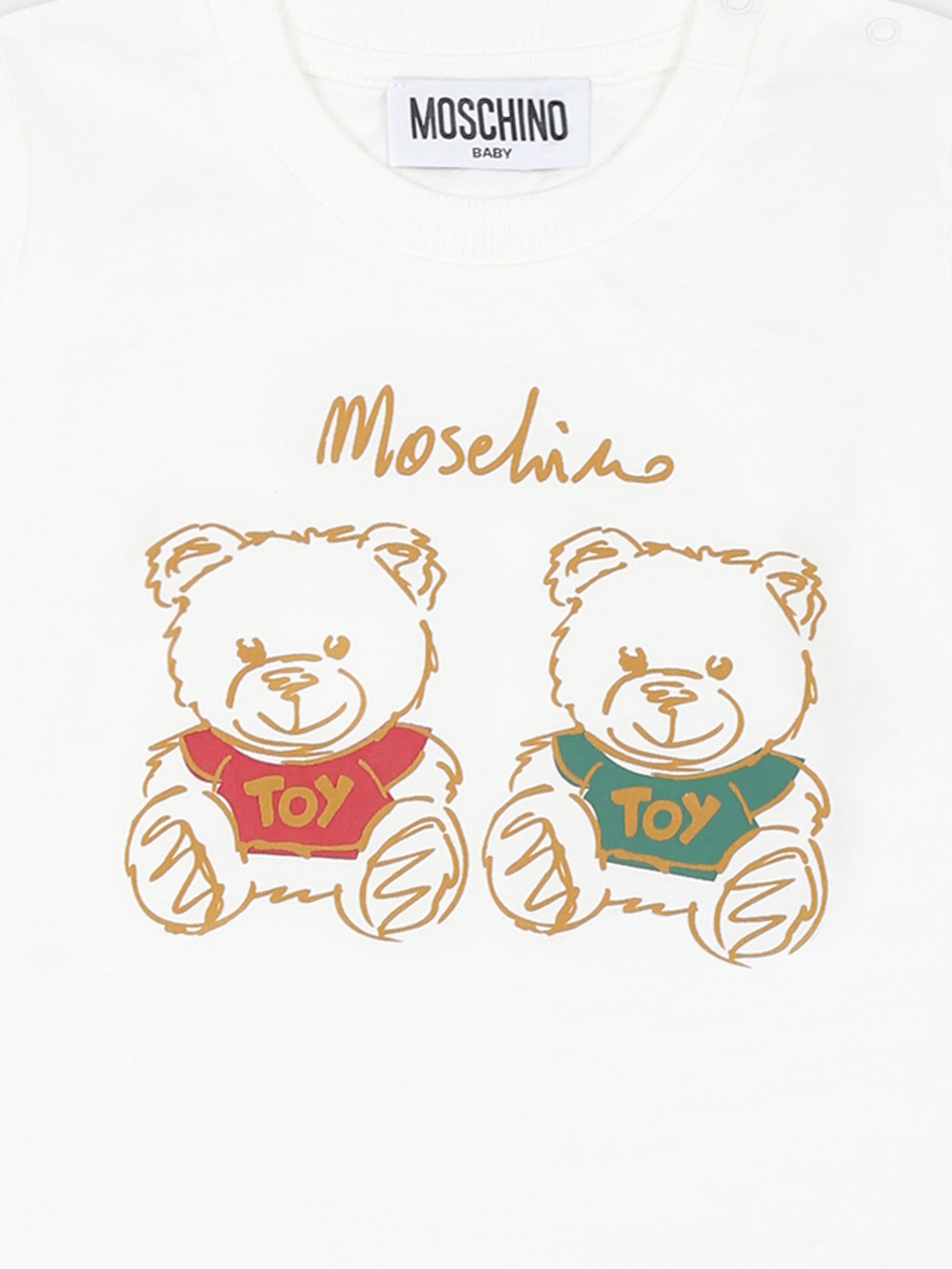 T-shirt bianca per neonato con due Teddy Bears e logo,Moschino Kids,MNO00R LAA01 10063