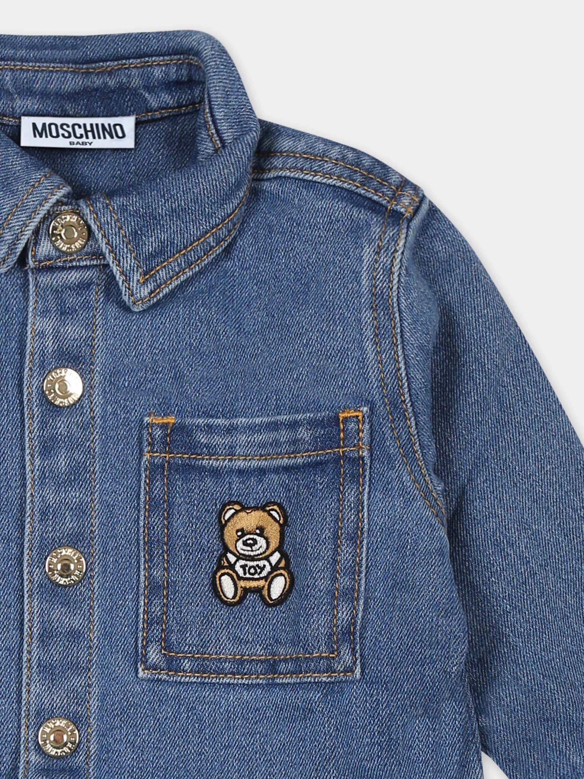 Camicia blu per neonato con Teddy Bear,Moschino Kids,MUC01C LXE55 40302