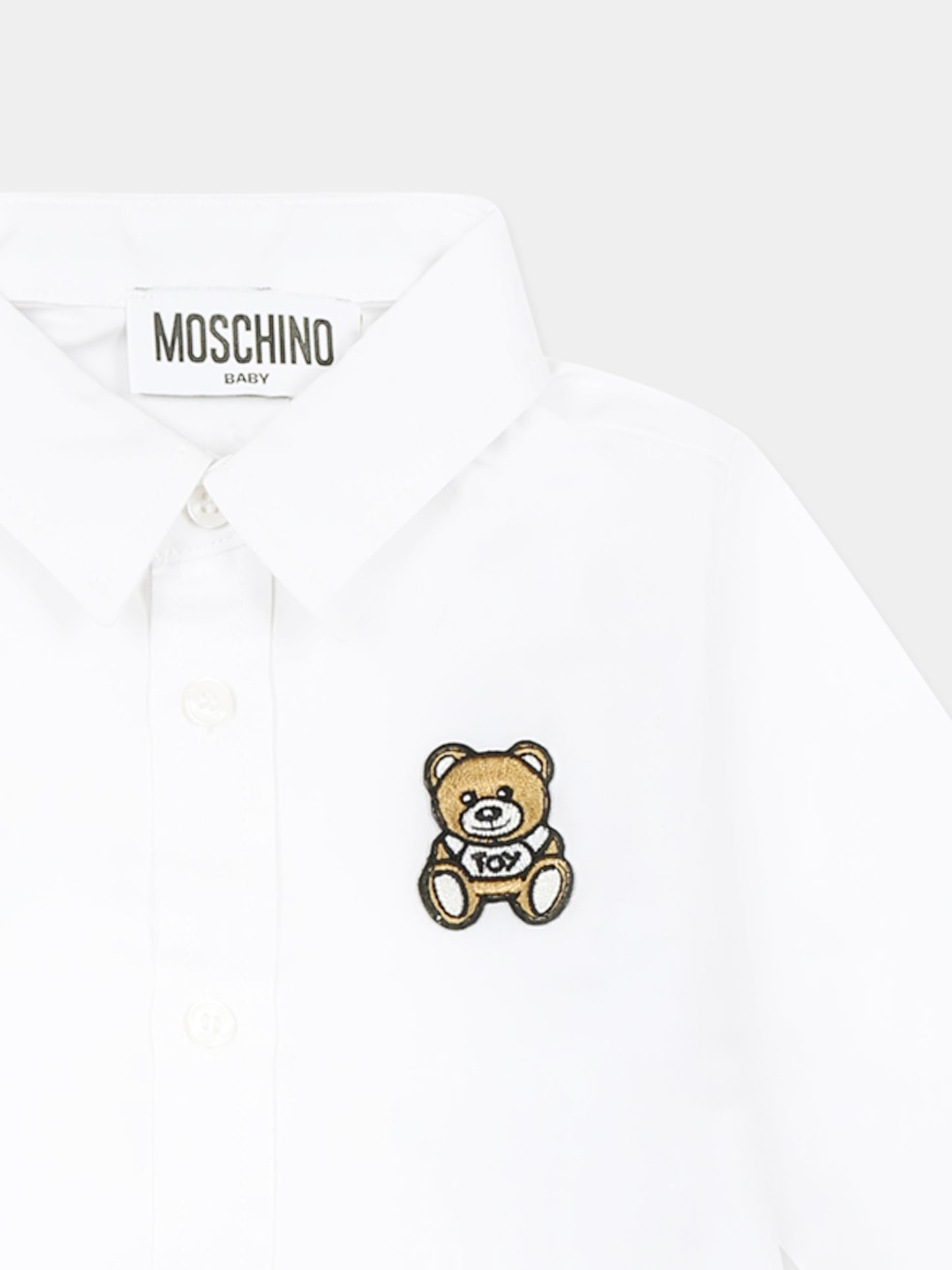 Camicia bianca per neonato con Teddy Bear,Moschino Kids,MUC01E LNE06 10101