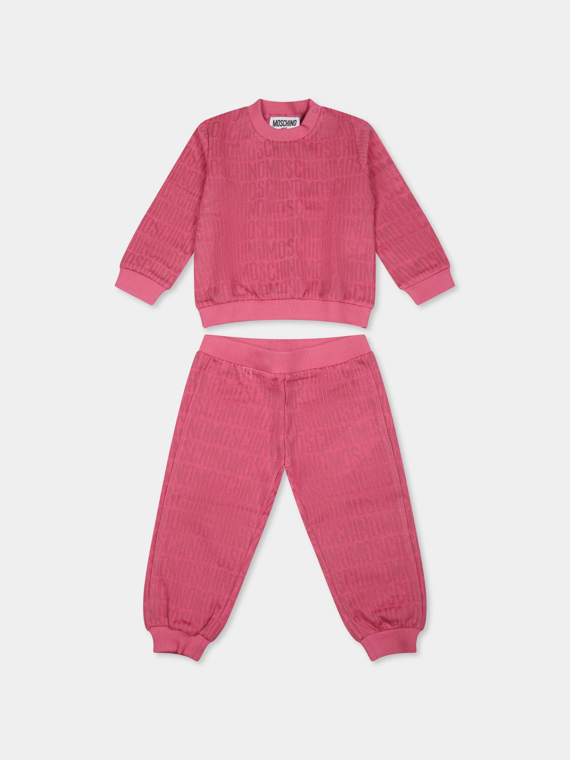 Completo fuchsia per neonata con logo all over,Moschino Kids,MYK02P M0J03 86197