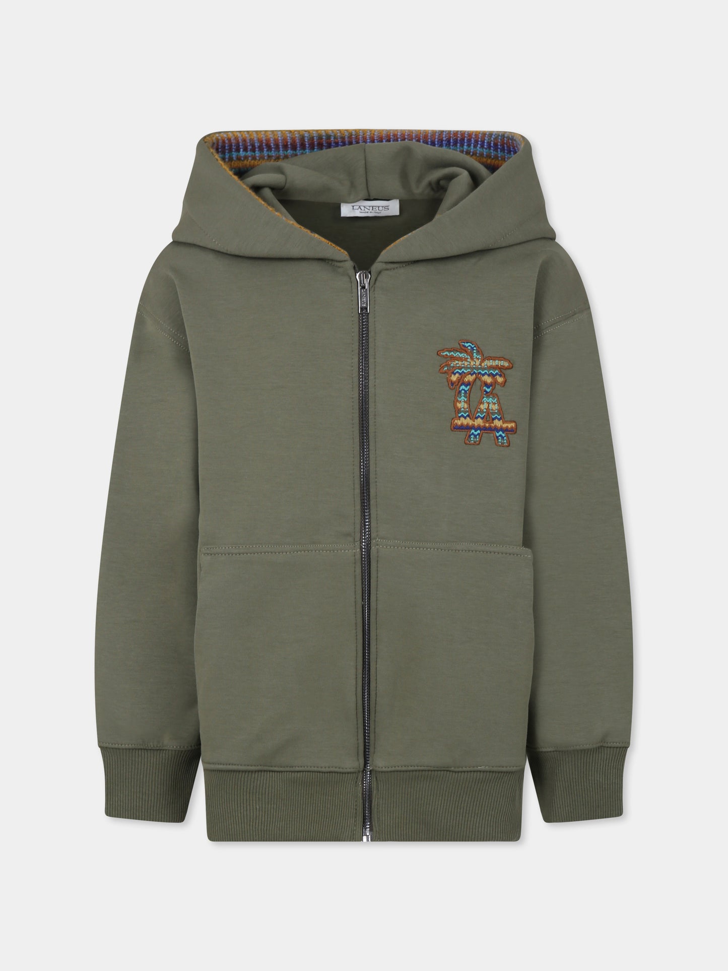 Felpa verde per bambini con logo ricamato,Laneus Kids,F5LKJUZH071 269