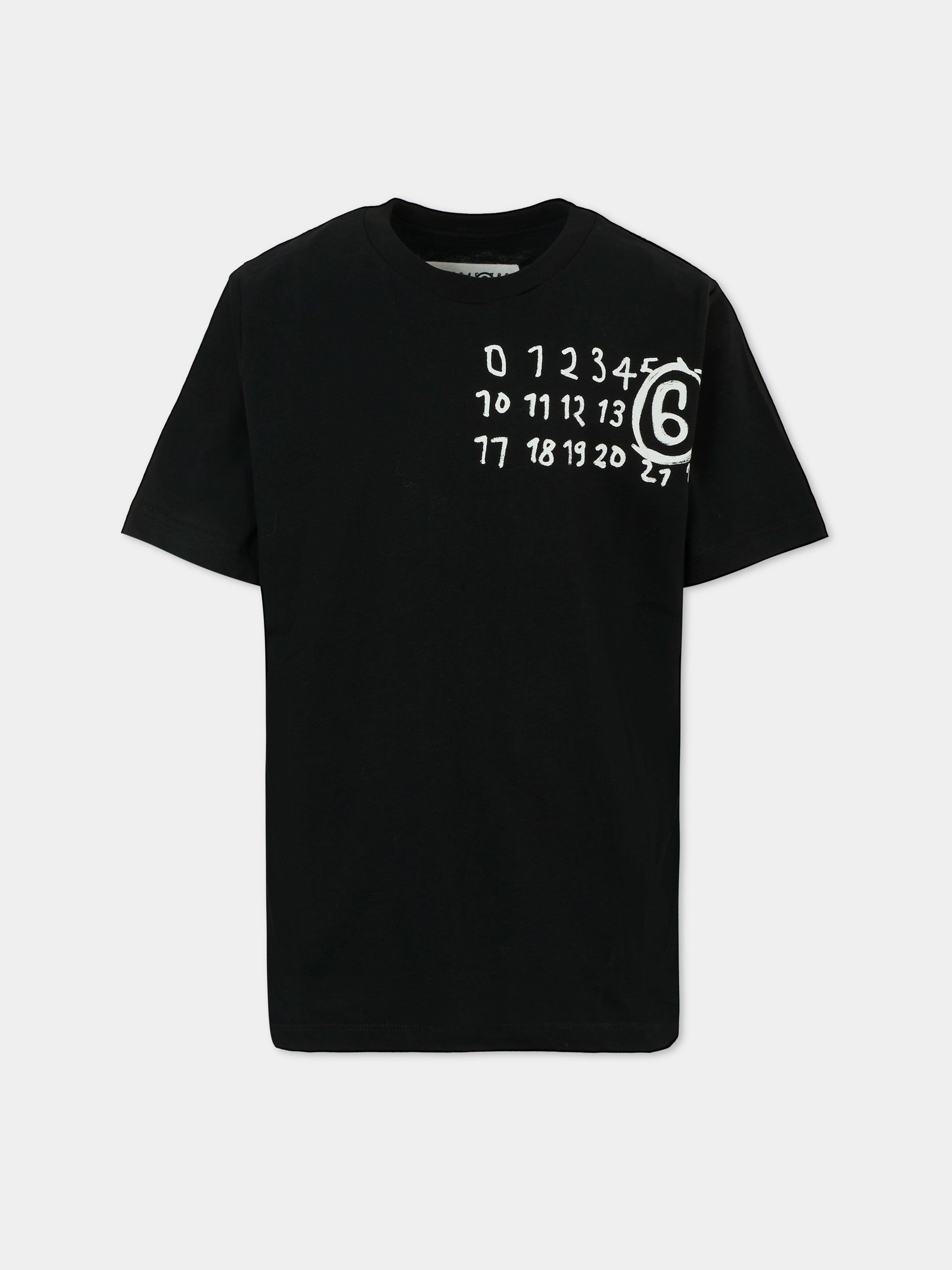 T-shirt nera per bambini con logo,Mm6 Maison Margiela,M60897-MM02Y-M6900