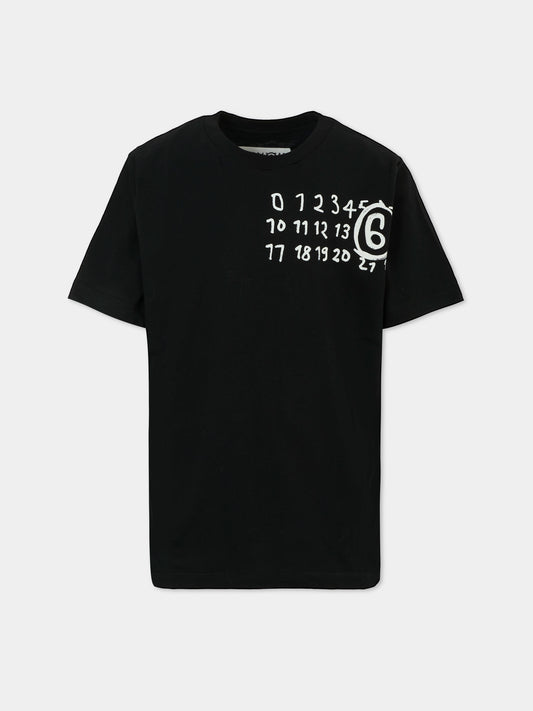 T-shirt nera per bambini con logo,Mm6 Maison Margiela,M60897-MM02Y-M6900