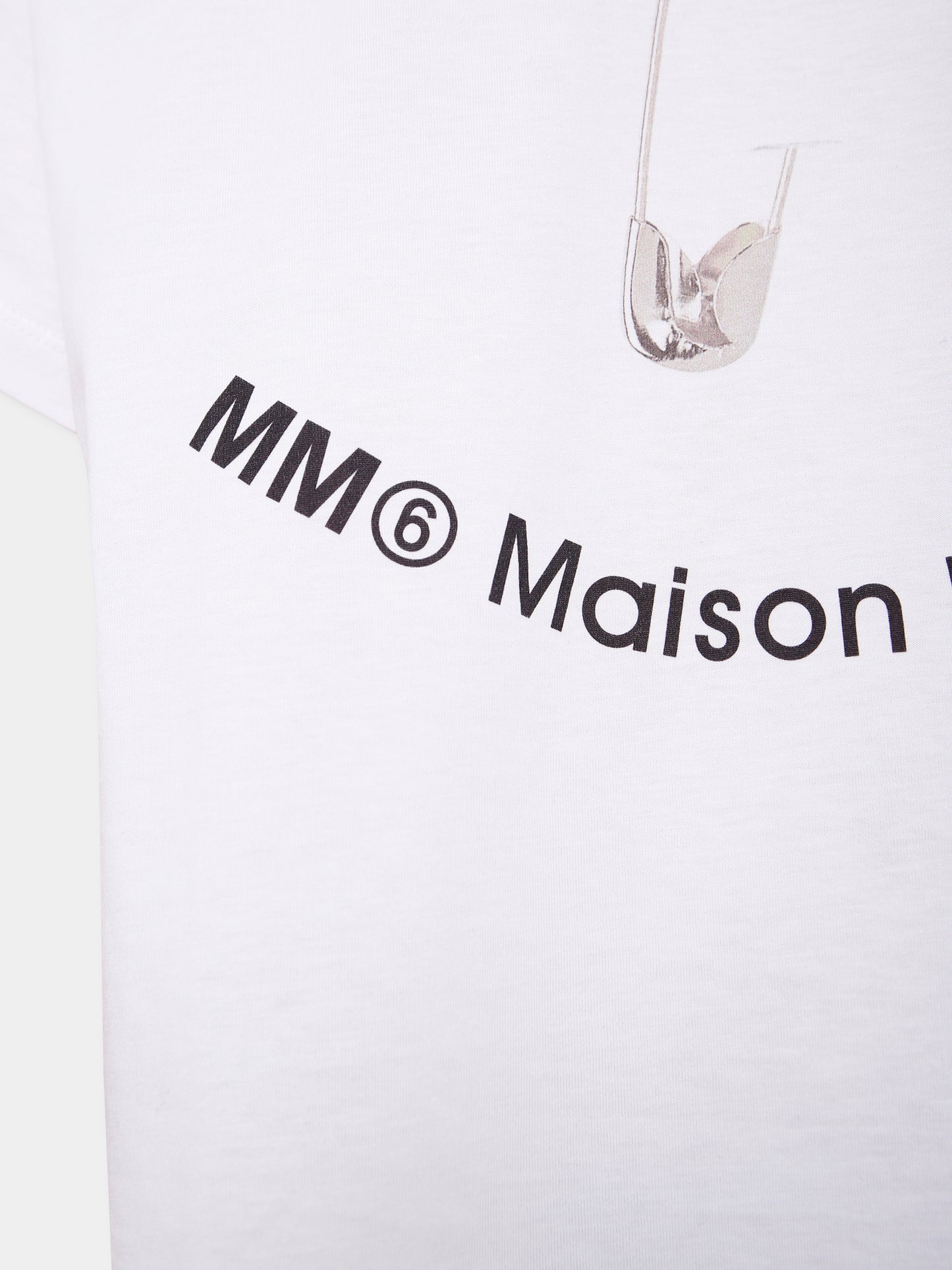 T-shirt bianca per bambini con spilla da balia,Mm6 Maison Margiela,M60907-MM04I-M6100