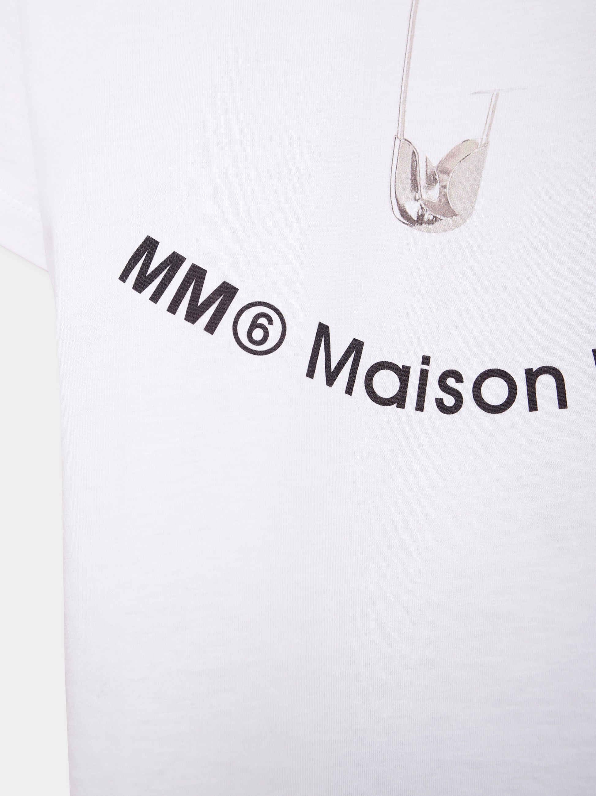 T-shirt bianca per bambini con spilla da balia,Mm6 Maison Margiela,M60907-MM04I-M6100
