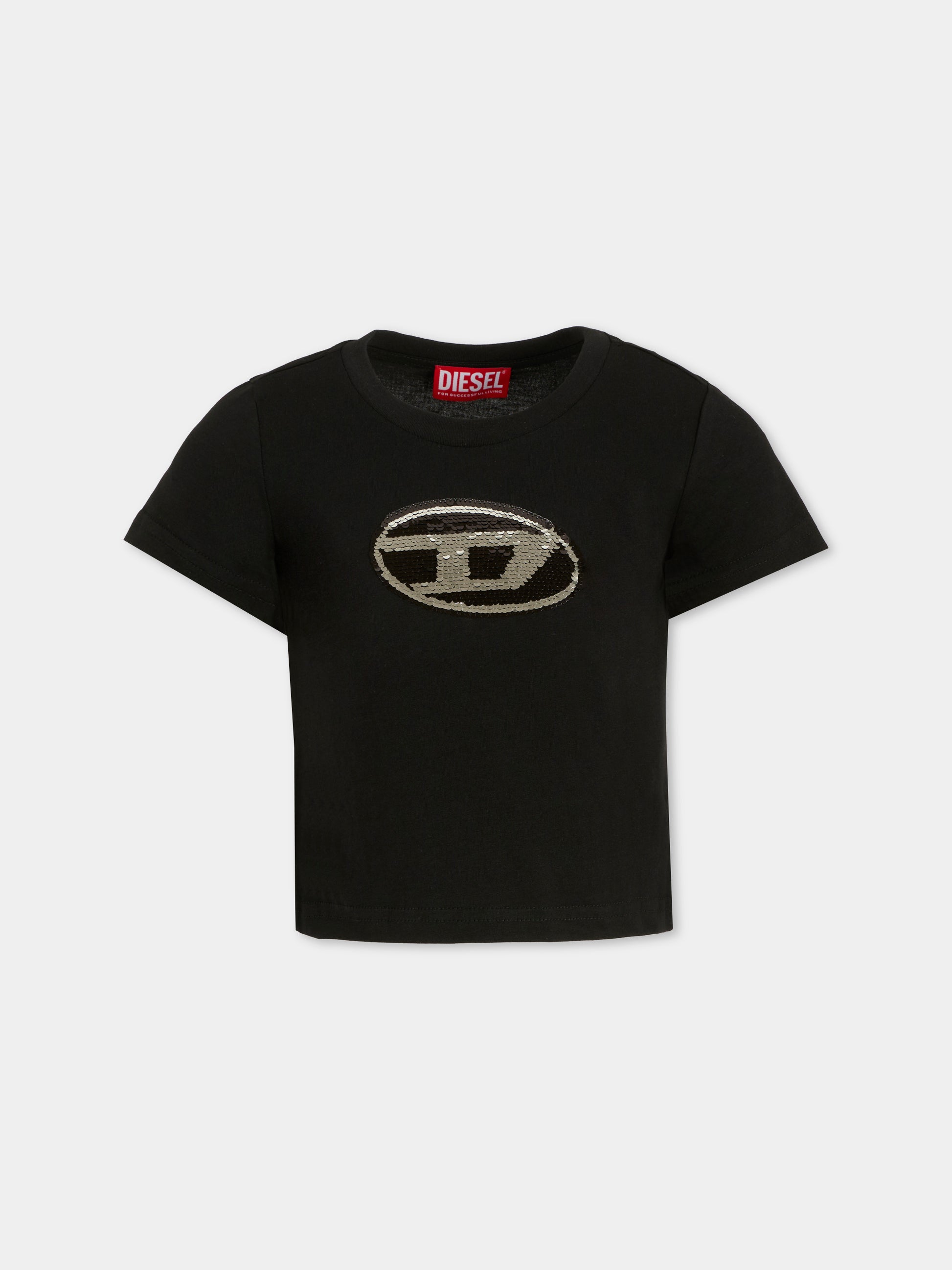 T-shirt nera per bambina con logo,Diesel,J02371-KYAUN-K900