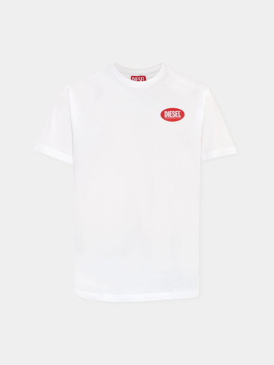 T-shirt bianca per bambino con patch,Diesel,J02469-KYAUN-K100