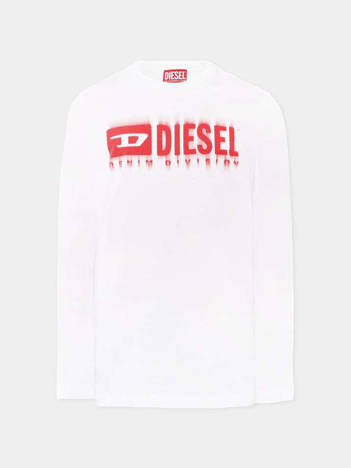 T-shirt bianca per bambino con logo,Diesel,J02474-00YI9-K100