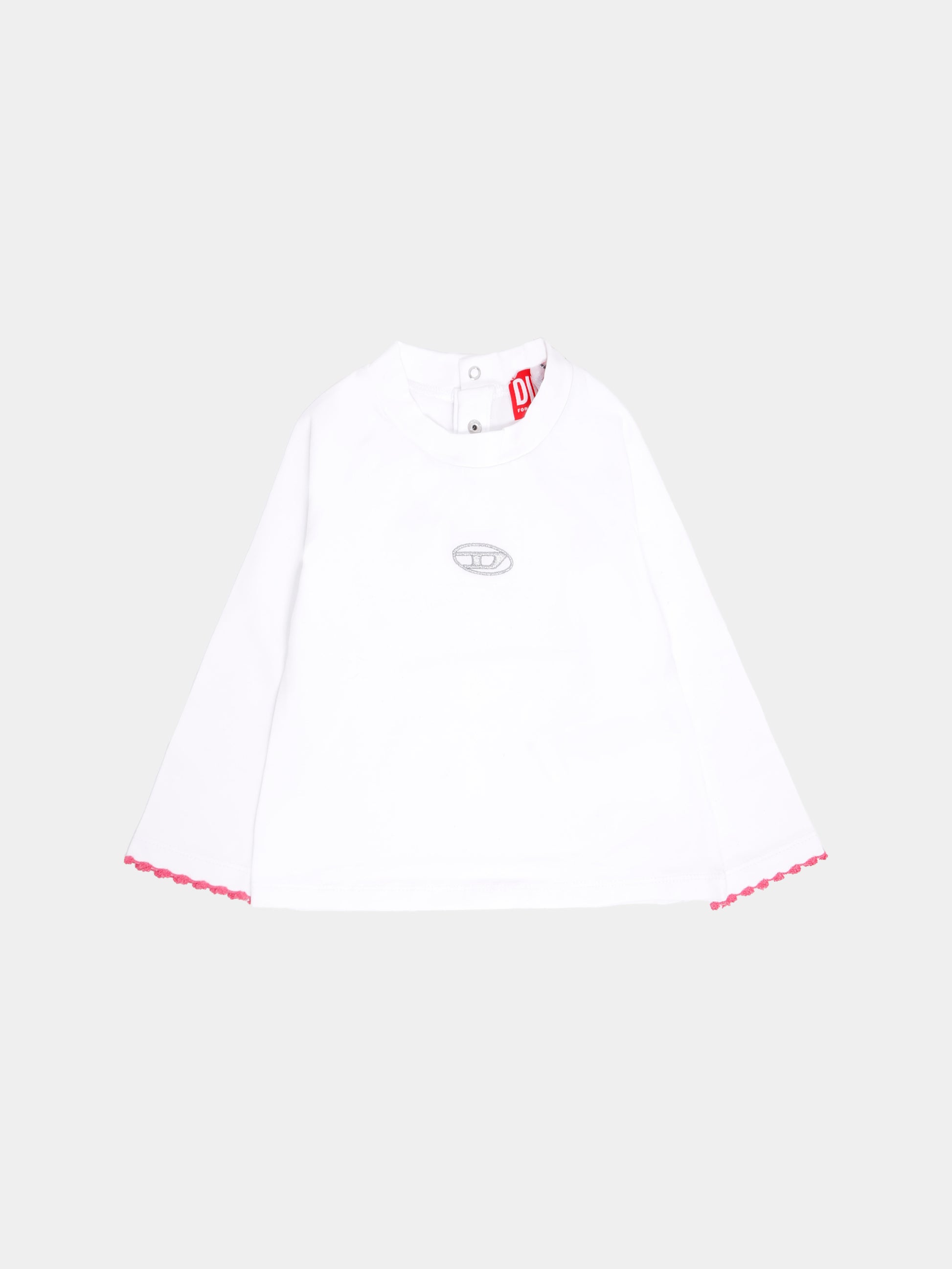 T-shirt bianca per neonata con logo,Diesel,K00675-0AFAA-K100