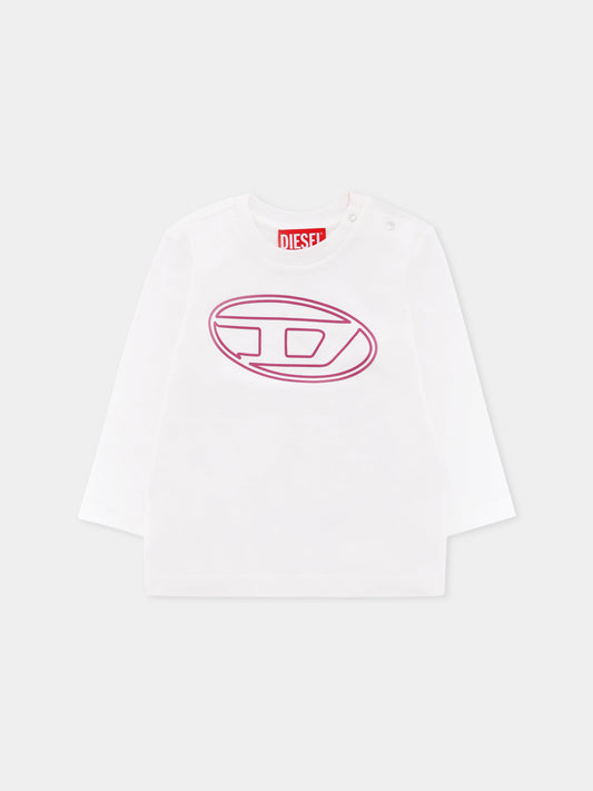 T-shirt bianca per neonata con logo,Diesel,K00712-00YI9-K1413