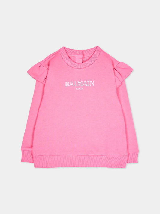 Pink sweatshirt for baby girl with logo