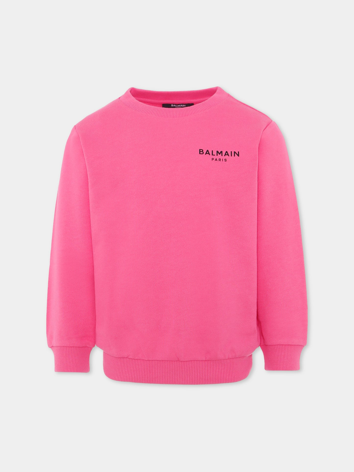 Felpa rosa per bambina con logo,Balmain Kids,BX4P30-Z3183 51PNE