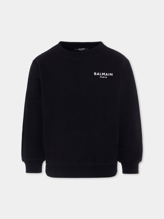 Felpa nera per bambini con logo,Balmain Kids,BX4P30-Z3183 930BC