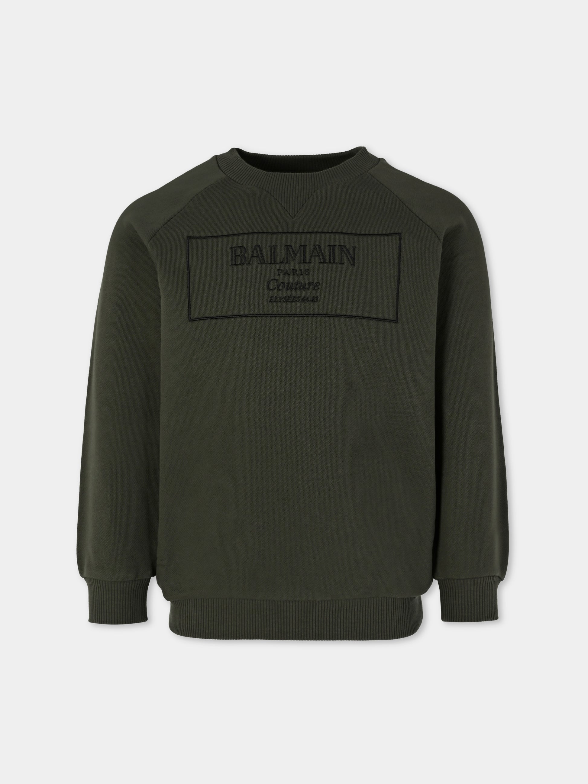 Felpa verde per bambino con logo,Balmain Kids,BX4P80-Z3183 762NE