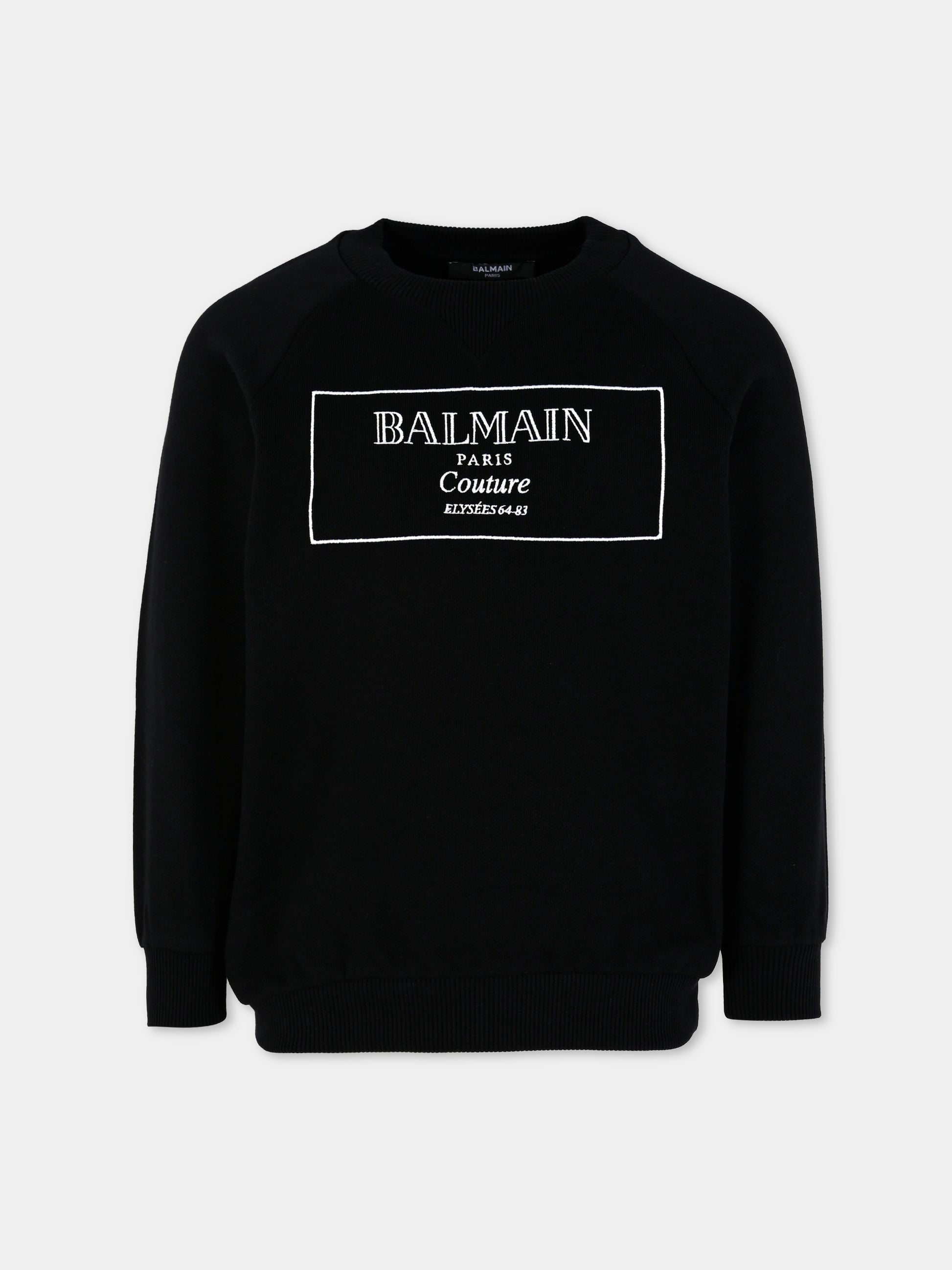 Felpa nera per bambini con logo,Balmain Kids,BX4P80-Z3183 930BC