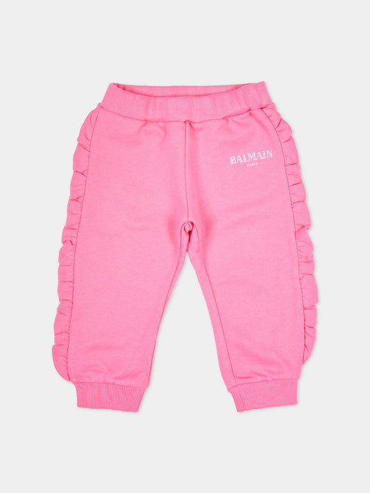 Pink trousers for baby girl with logo