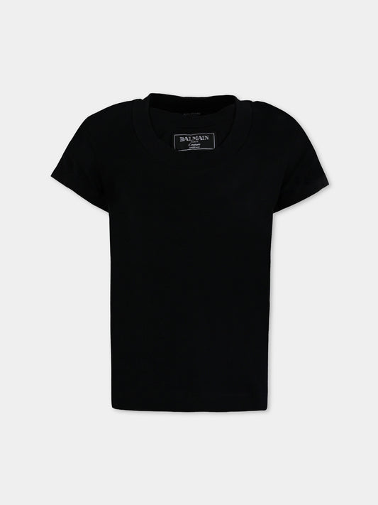 T-shirt nera per bambina con logo,Balmain Kids,BX8A41-Z3277 930