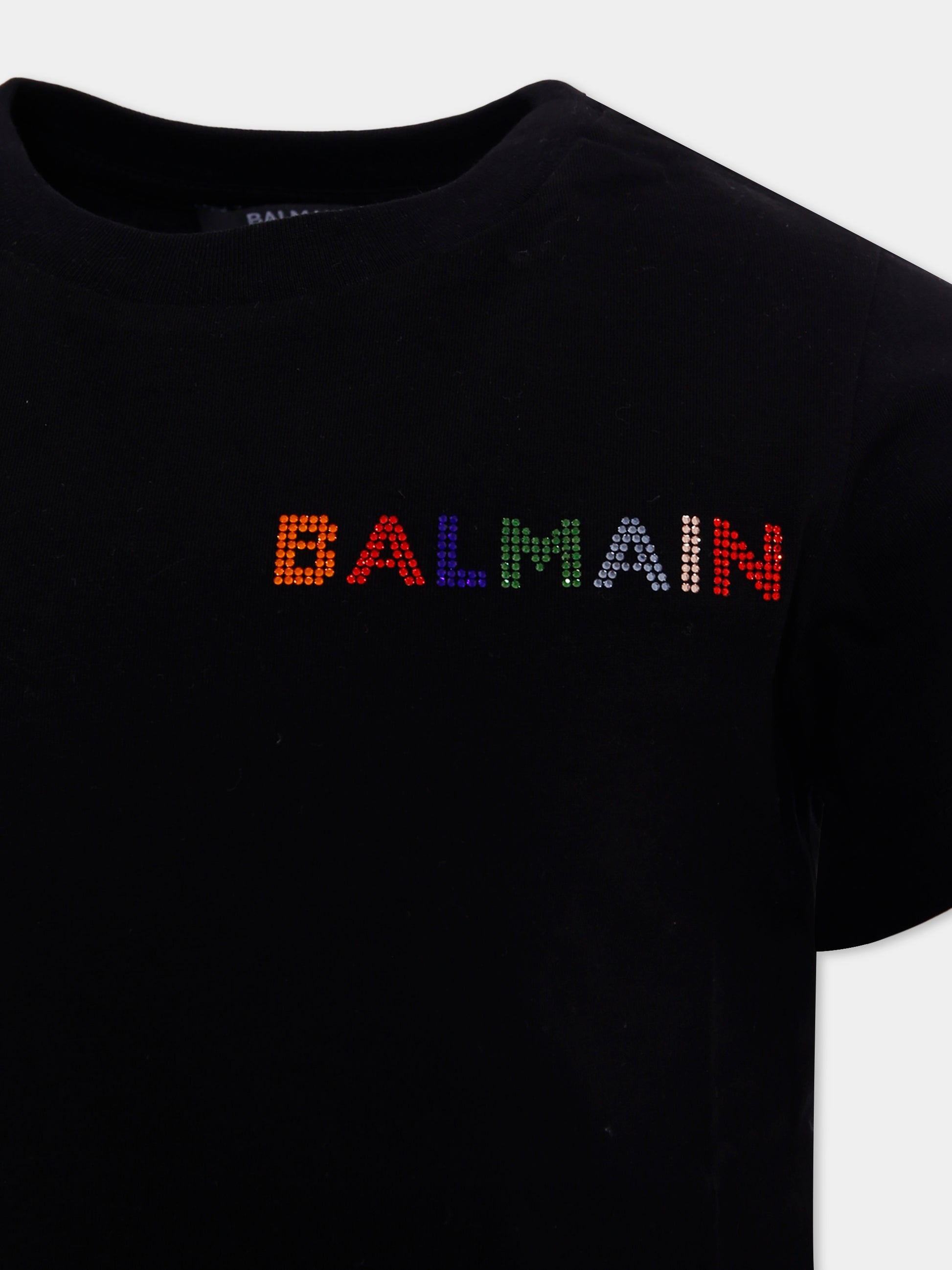 T-shirt nera per bambina con logo,Balmain Kids,BX8A71-Z3186 930MC