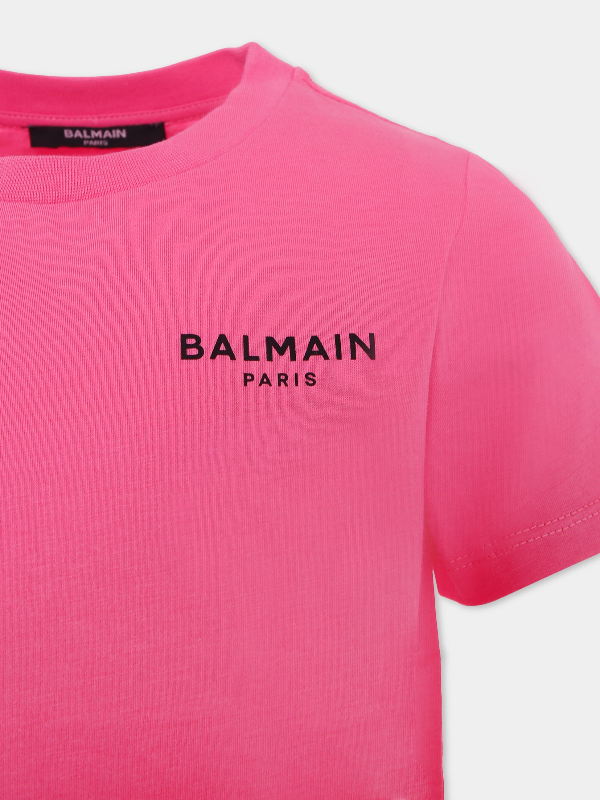 T-shirt rosa per bambina con logo,Balmain Kids,BX8P11-Z3186 51PNE