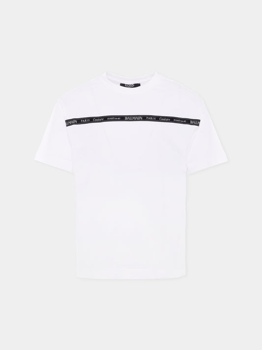 T-shirt bianca per bambini con logo,Balmain Kids,BX8P71-Z3186 100NE