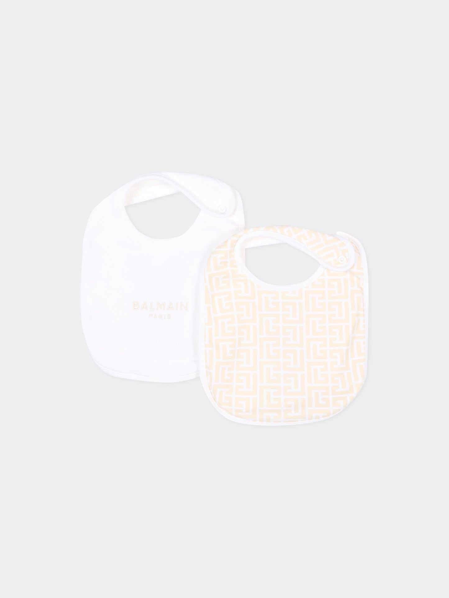 Bavaglini beige per neonati con logo,Balmain Kids,BXB53A Z2411 109BC