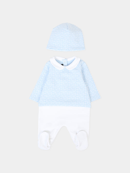 Set tutina celeste per neonato con iconico labirinto,Balmain Kids,BXB56A-Z2411 100CE