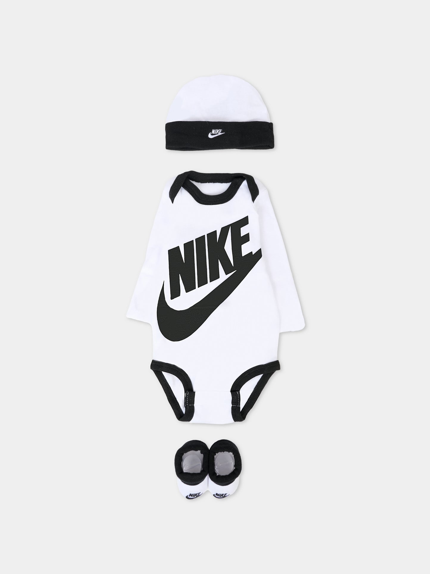Set bianco per neonati con logo e Swoosh neri,Nike,LN0134 001