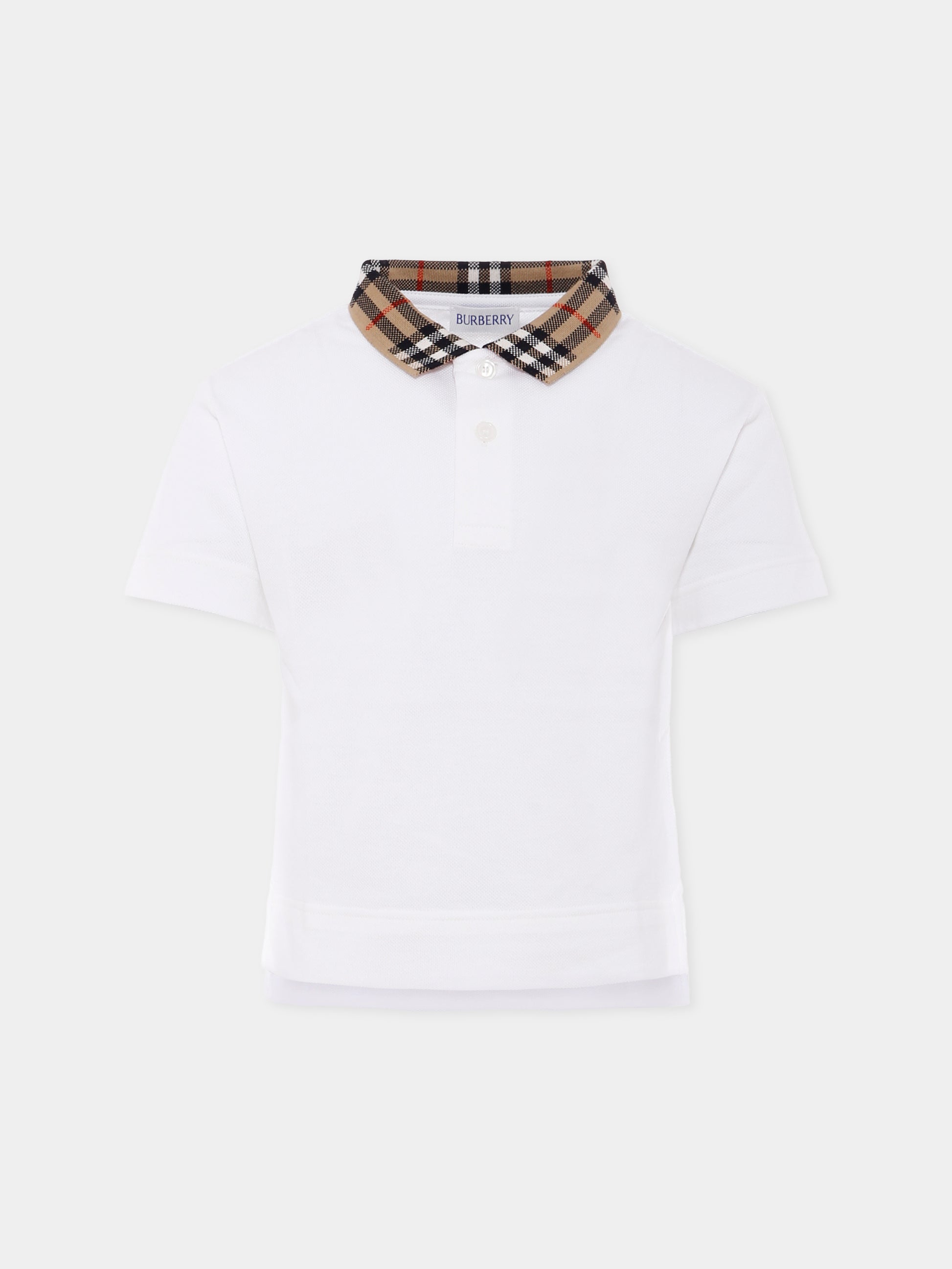 Polo bianca per bambino con check vintage,Burberry Kids,8105571 A1464