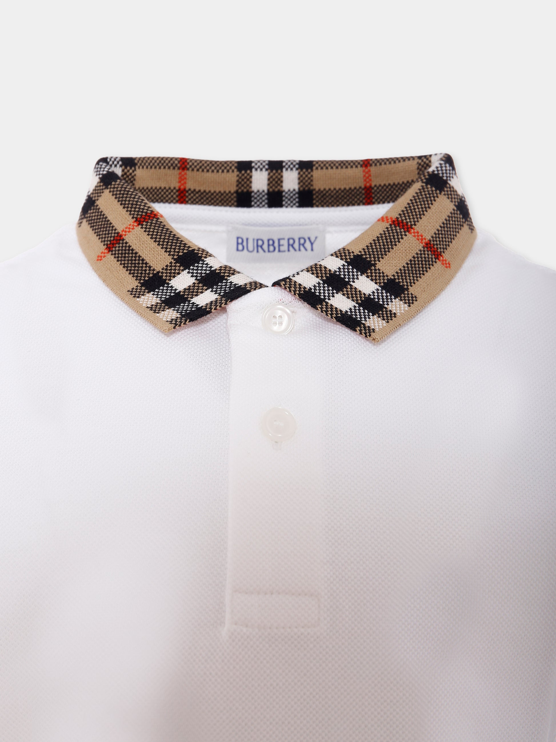 Polo bianca per bambino con check vintage,Burberry Kids,8105571 A1464