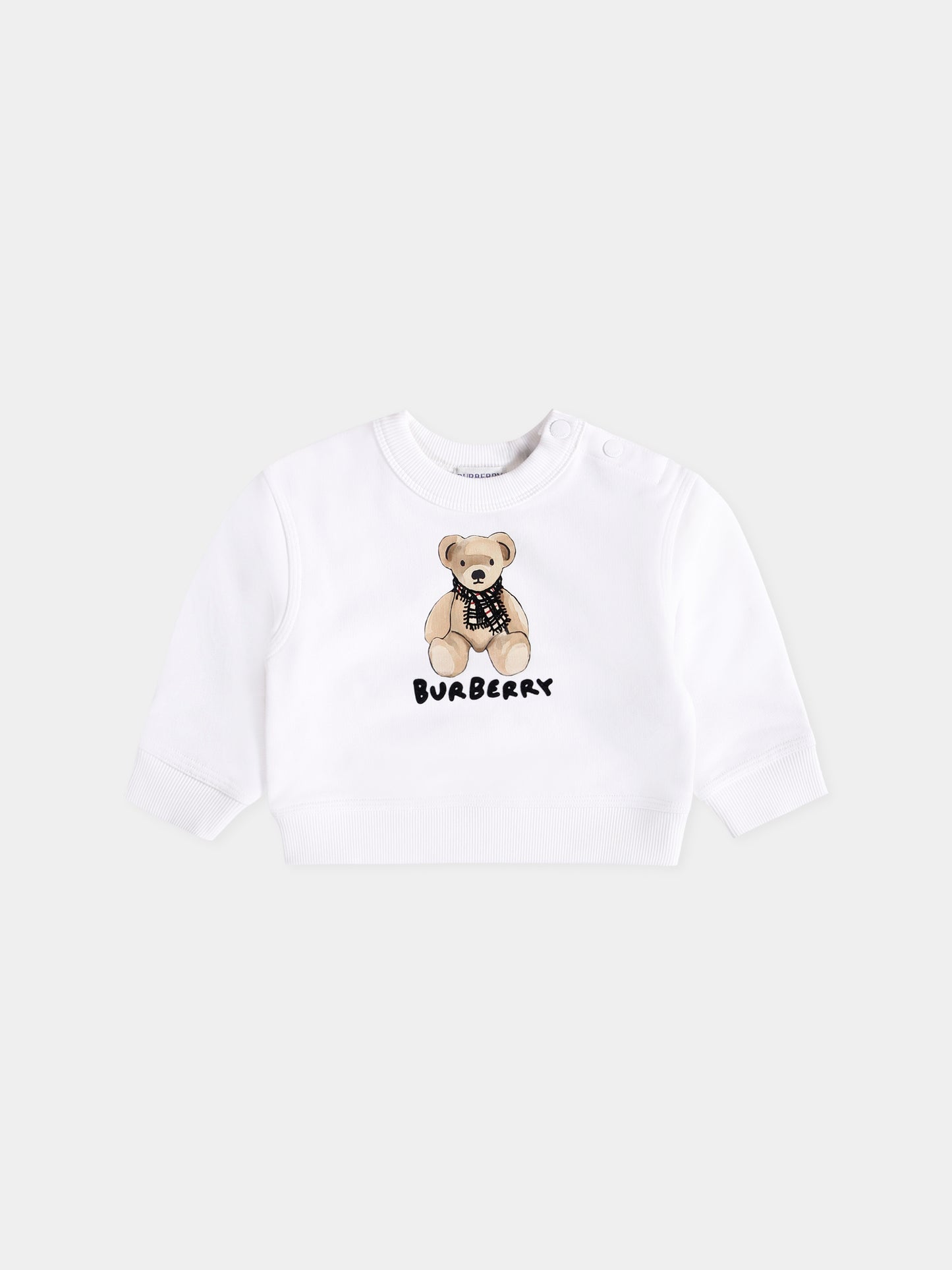 Felpa bianca per neonati con orsetto e logo,Burberry Kids,8108918 A1464