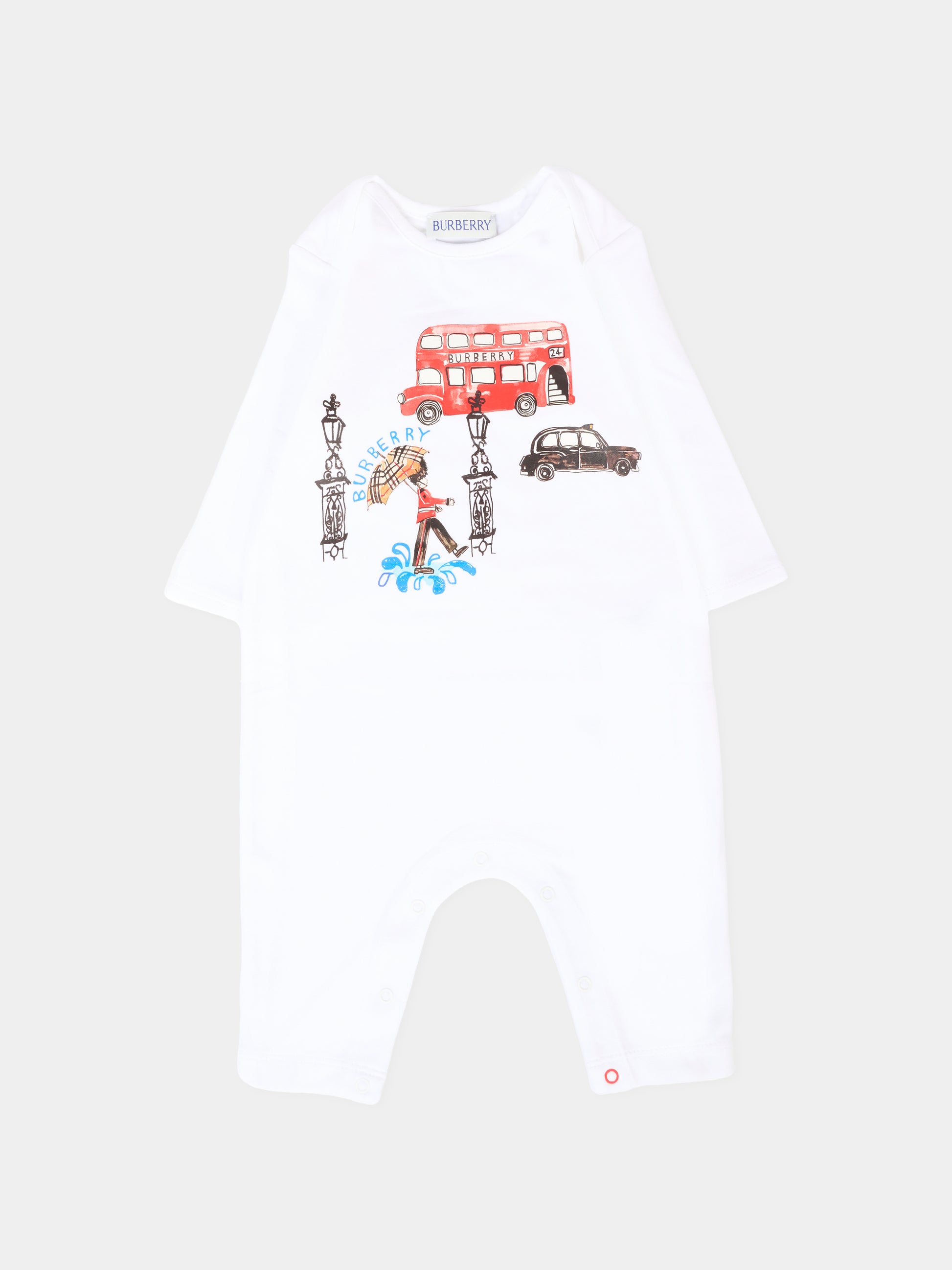Tutina bianca per neonati con stampa bus,Burberry Kids,8109395 A1464