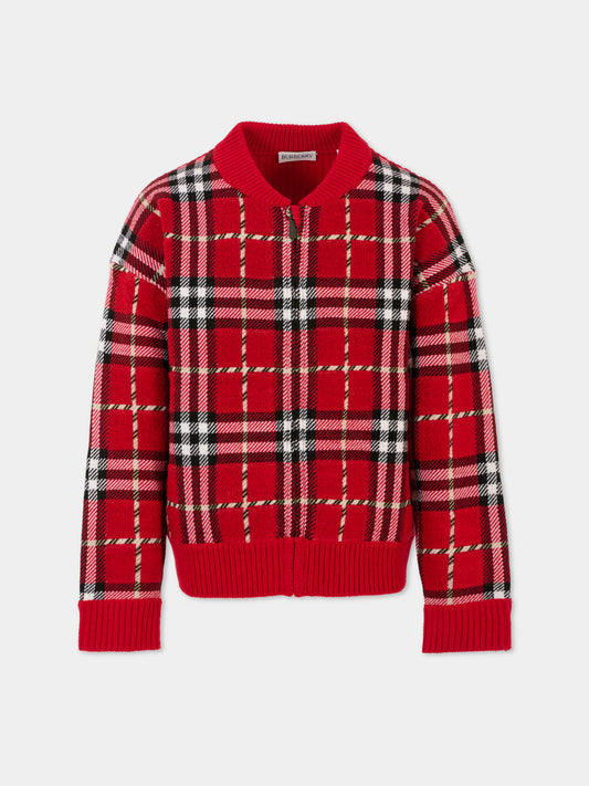 Maglione rosso per bambini con motivo tartan,Burberry Kids,8109461 C2960