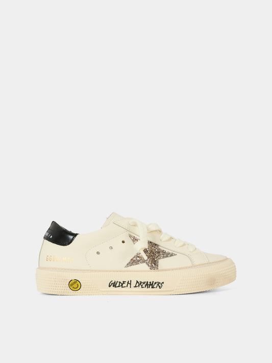 Sneakers May avorio per bambina con stella,Golden Goose,GJF00112 F007442 82985