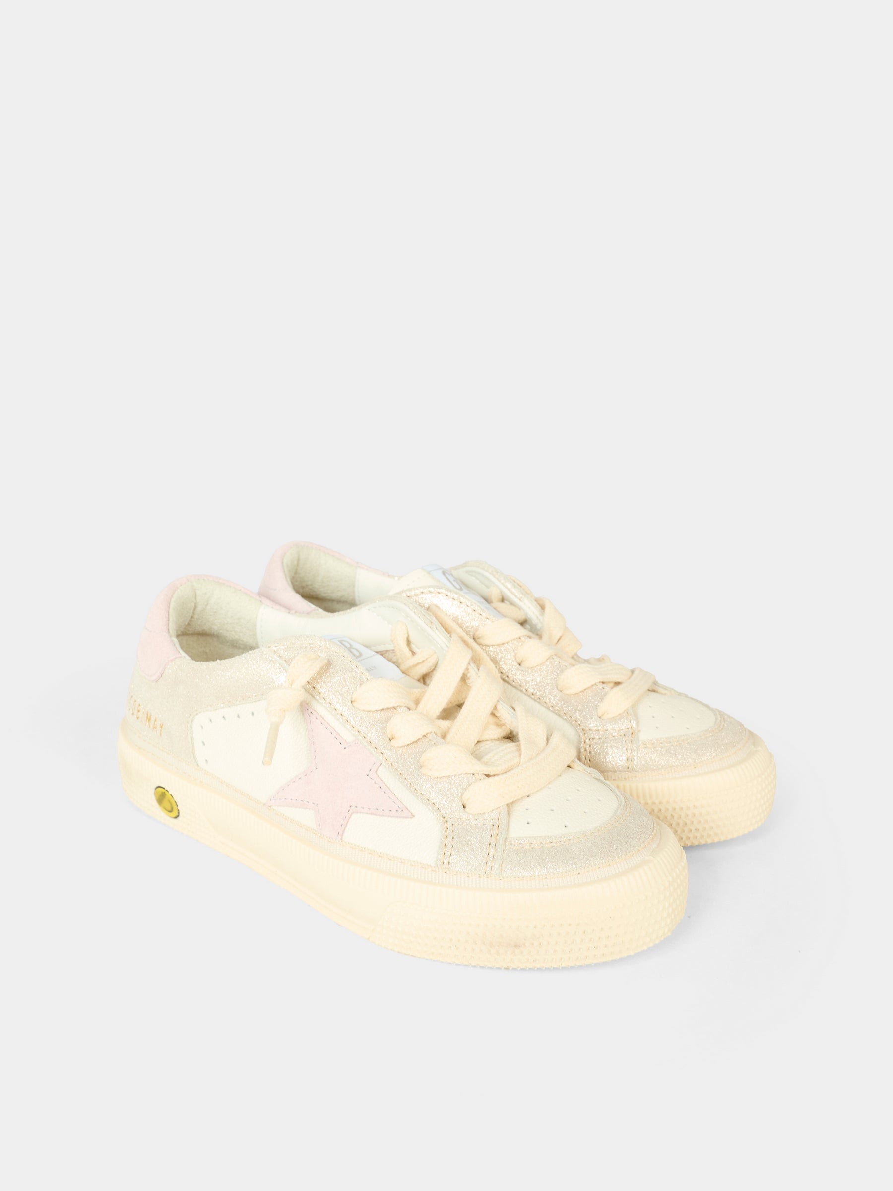 Sneakers avorio per bambina con stella,Golden Goose,GJF00495 F007435 82984