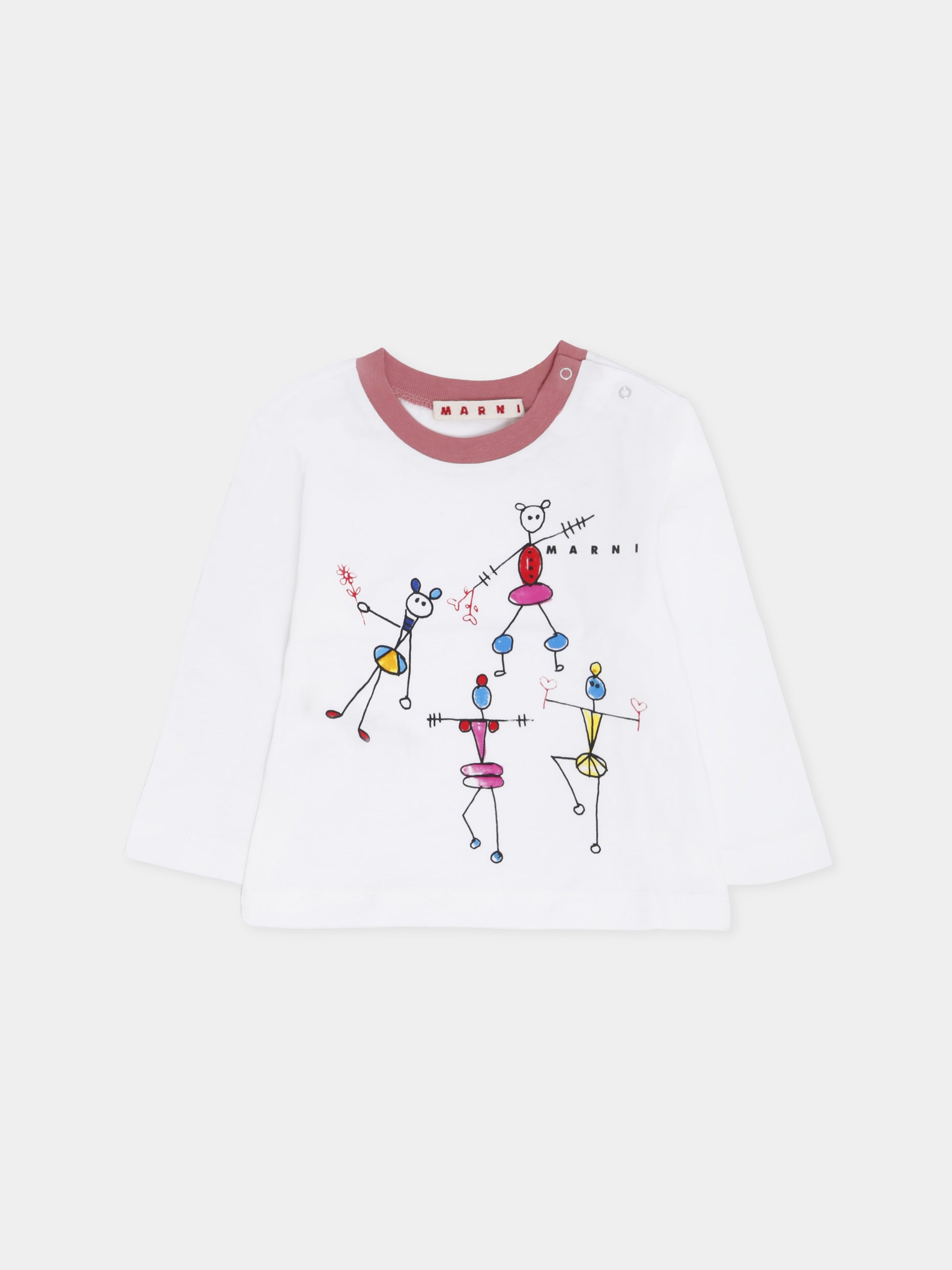 T-shirt bianca per neonata con stampa multicolor,Marni Kids,M01511 M00RF 0M114