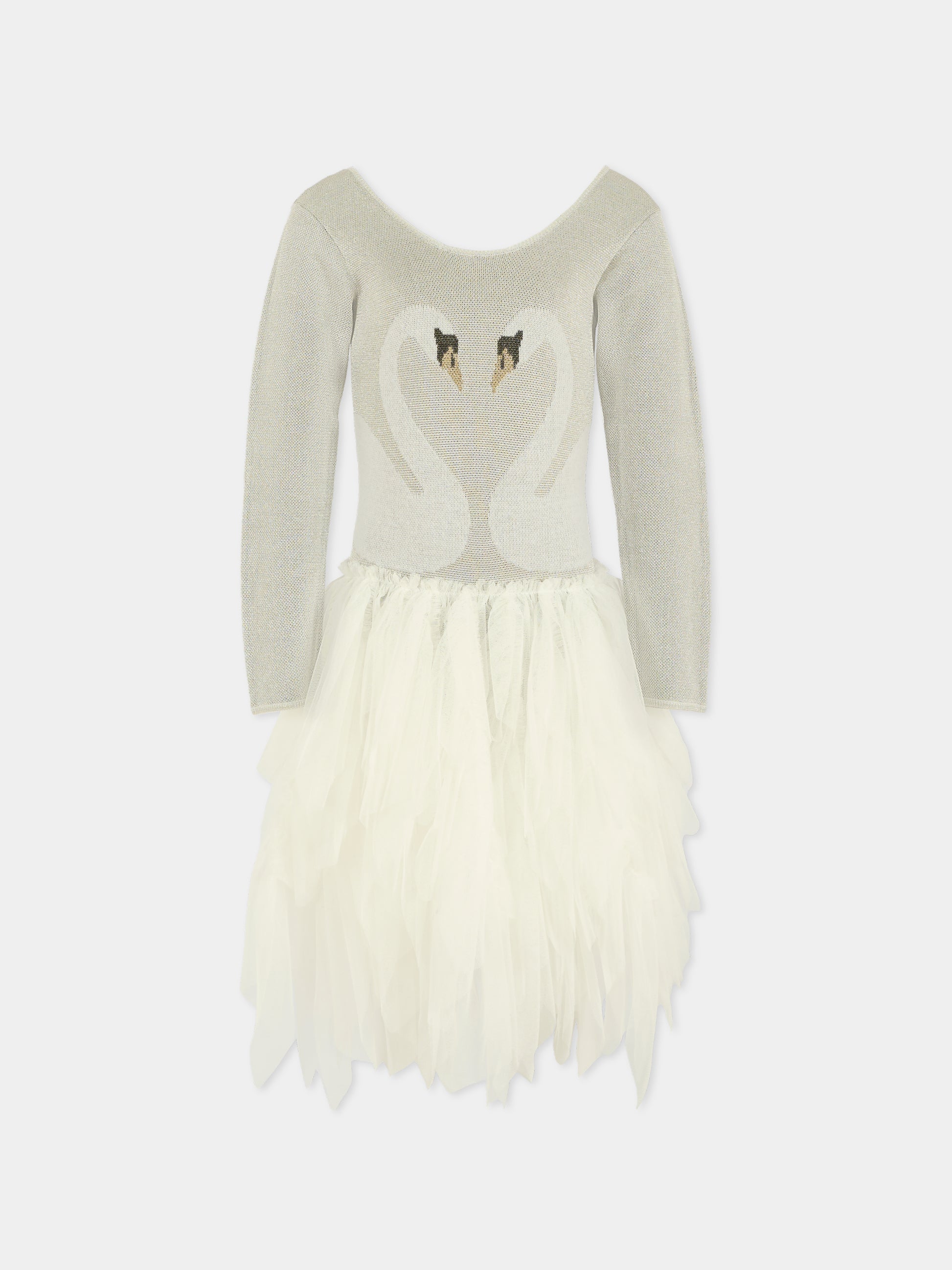 Vestito argento per bambina con cigni,Stella Mccartney Kids,TX1E60 Z3389 925