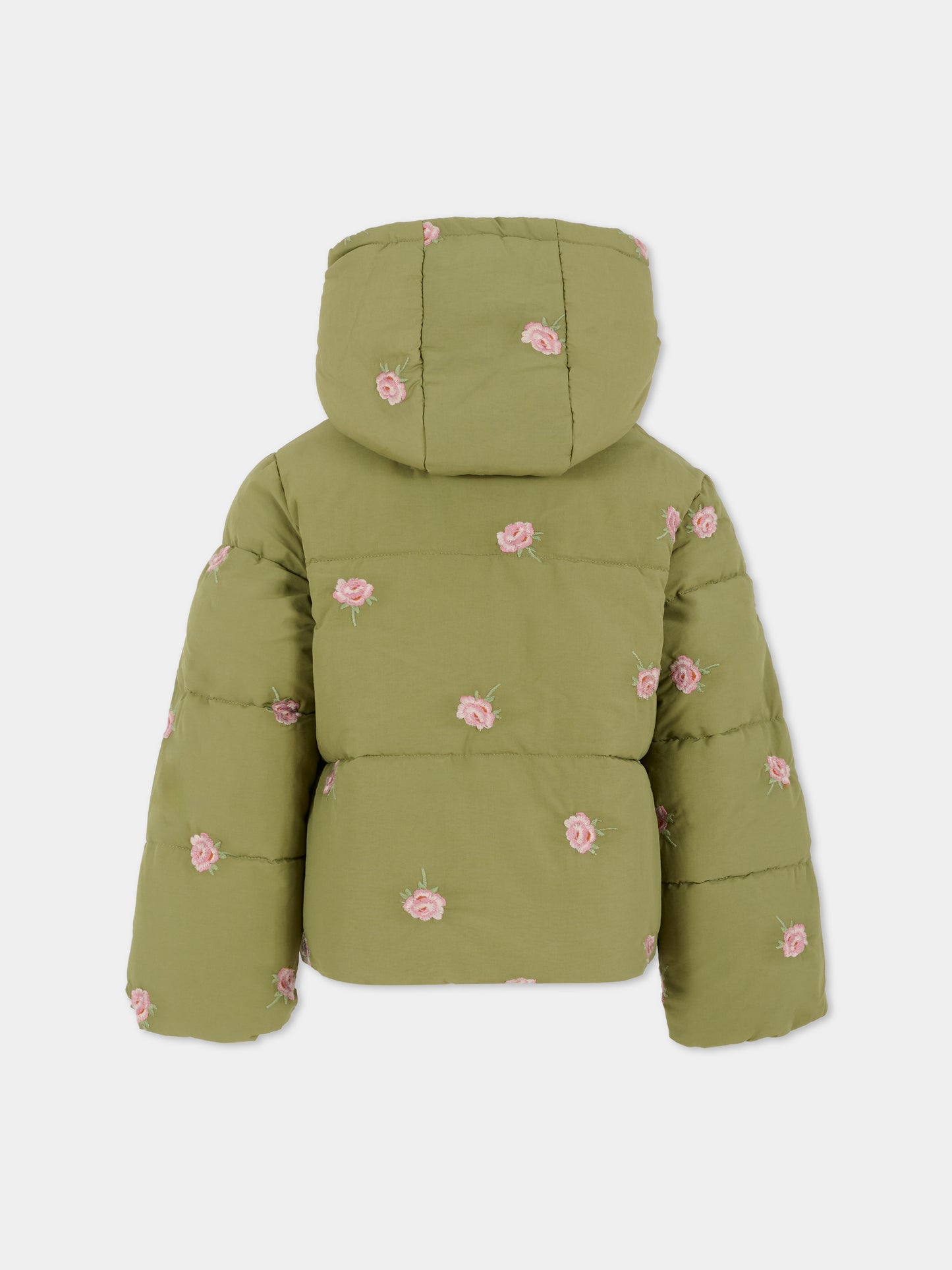 Piumino verde per bambina con fiori ricamati,Stella Mccartney Kids,TX2C77 Z3056 727EM