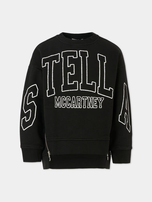Felpa nera per bambina con logo bianco,Stella Mccartney Kids,TX4C10 Z0453 961