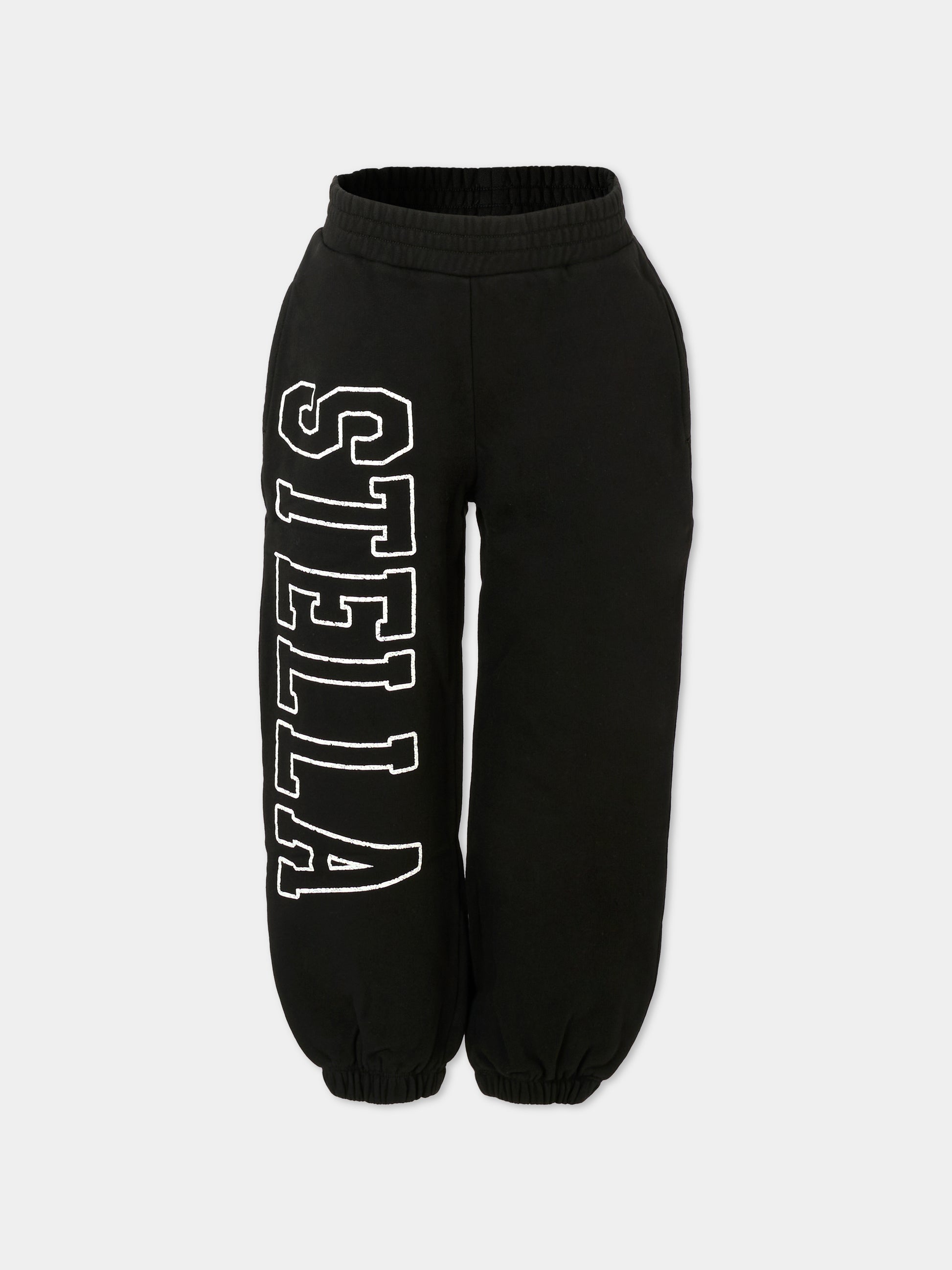 Pantaloni neri per bambini con logo bianco,Stella Mccartney Kids,TX6C50 Z0453 961