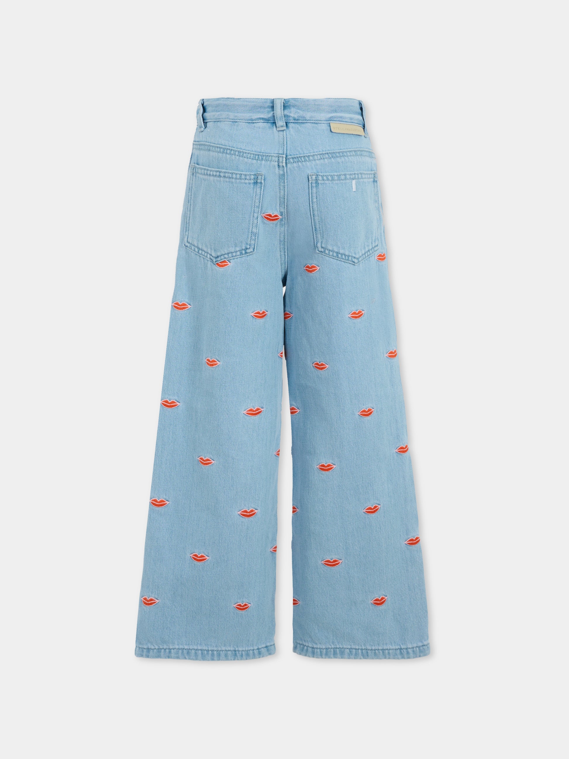 Jeans azzurri per bambina con bocca ricamata,Stella Mccartney Kids,TX6D10 Z3112 626EM