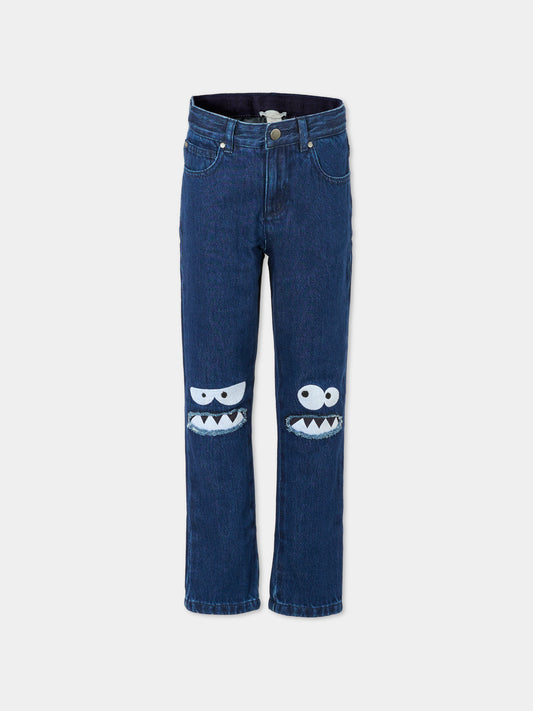 Jeans blu per bambino con mostro,Stella Mccartney Kids,TX6Q00 Z0746 620